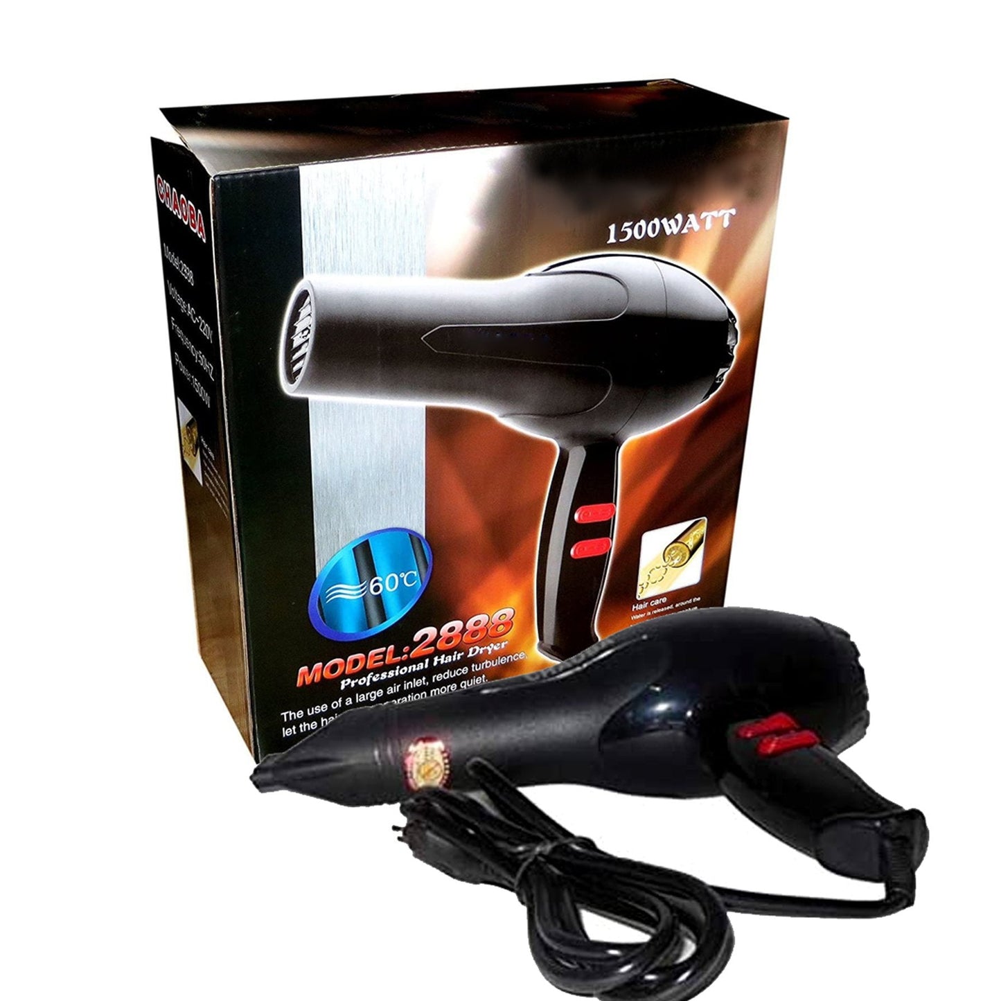 1500 Watts Professional Hair Dryer 2888 (Black) - Happy Price - Image 1