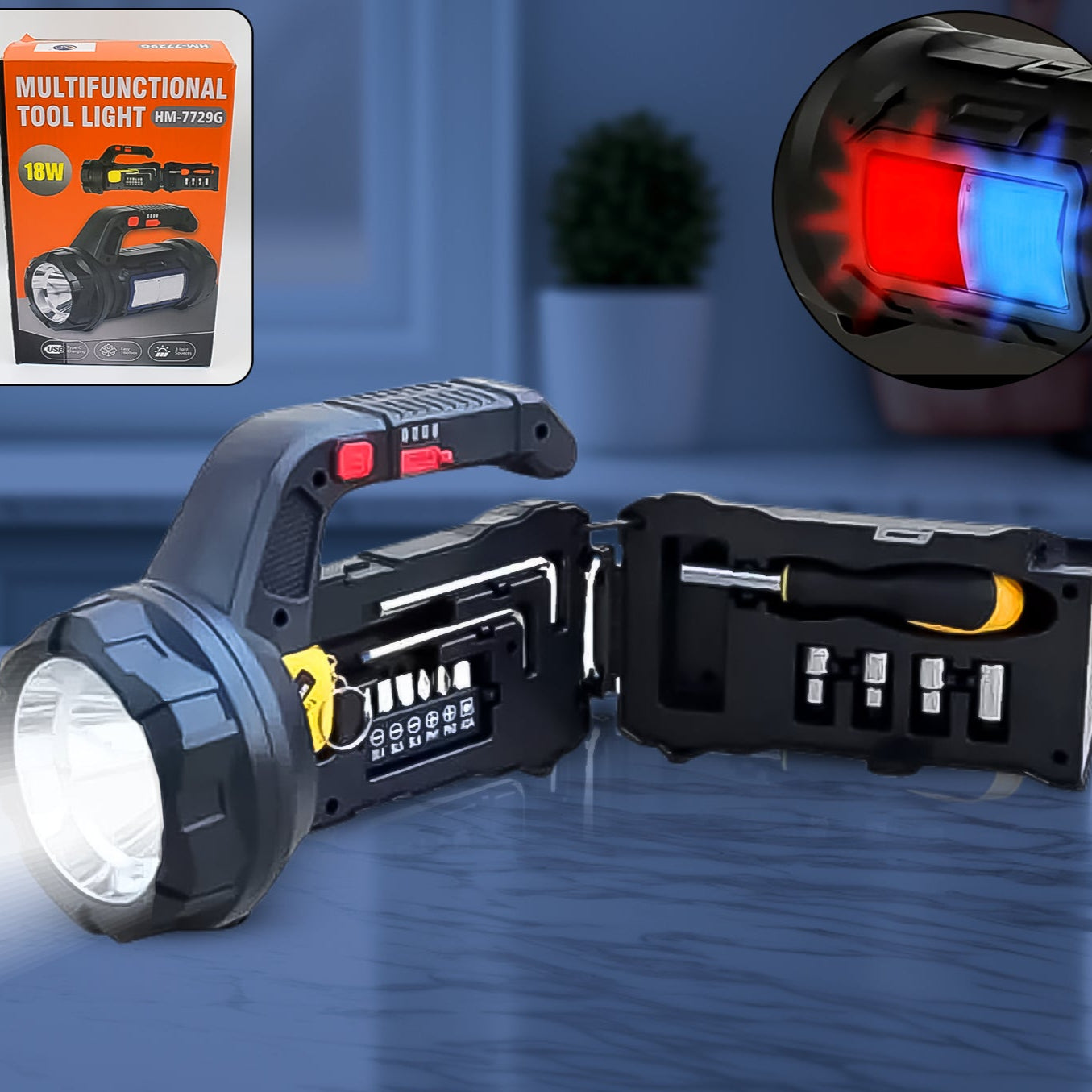 Multi Functional Sos Light With Tool Box Torchlight (18 W) - Happy Price - Image 1