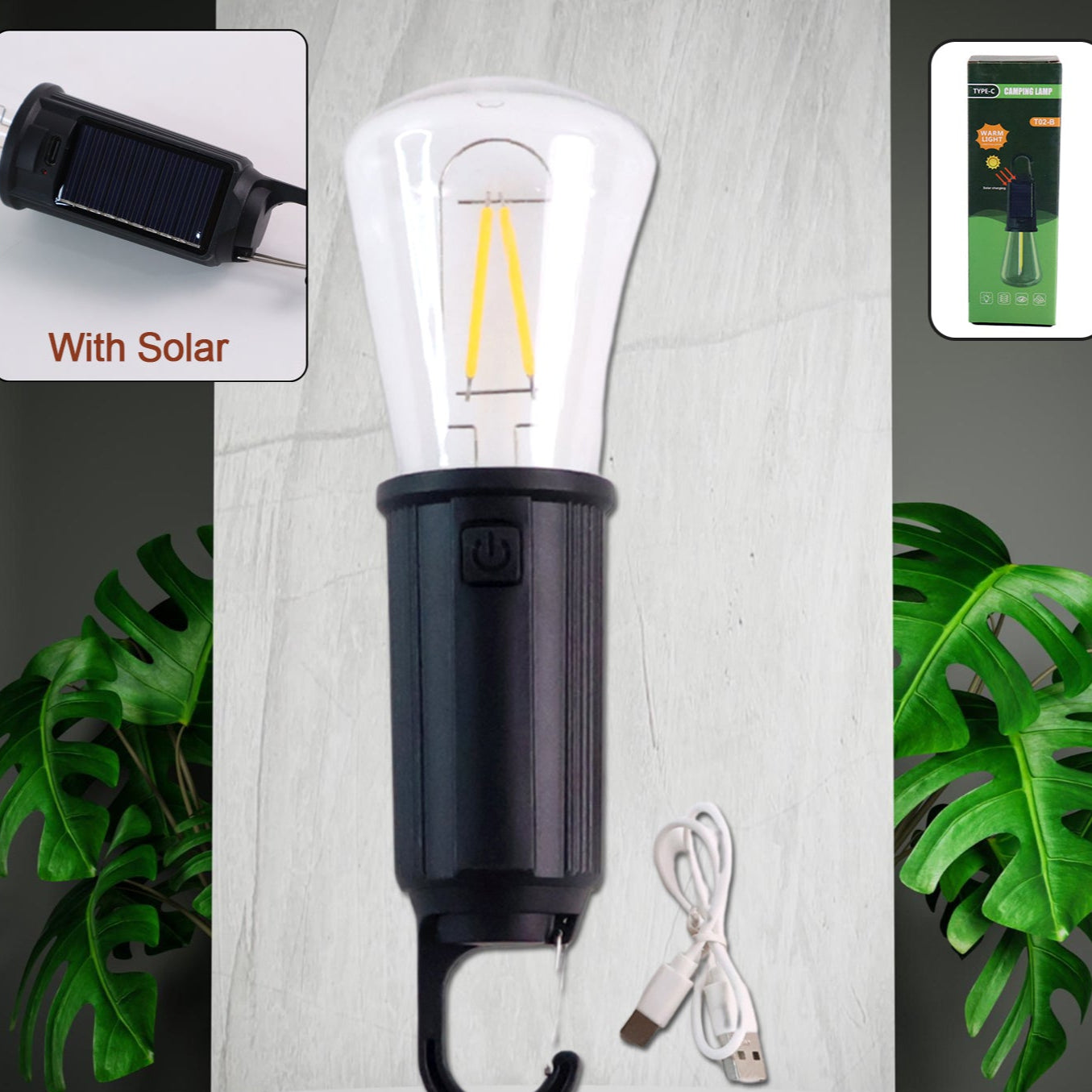 Solar Usb Rechargeable Led Hanging Camping Bulb Lantern Light (1 Pc) - Happy Price - Image 1