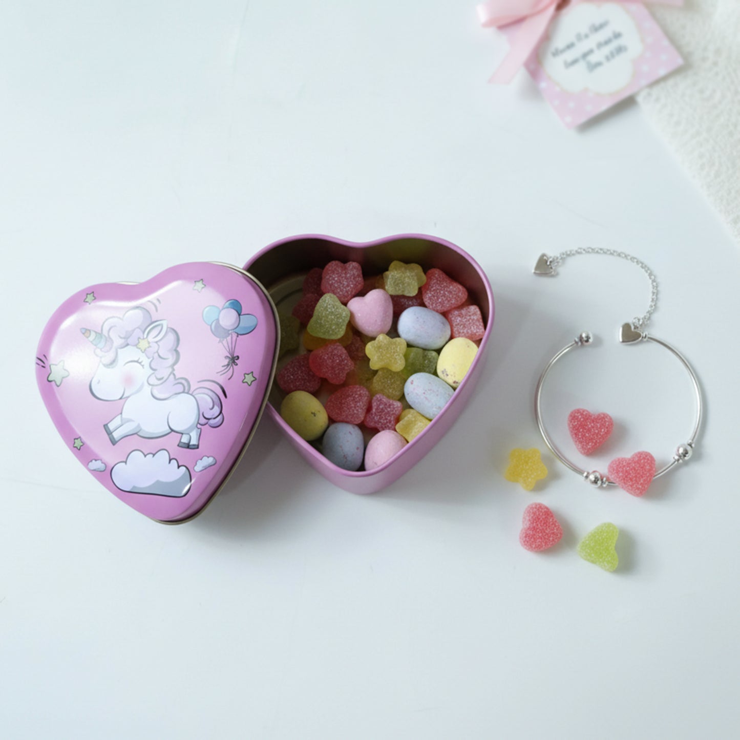 Heart Shaped Unicorn Print Storage Box - 1 Pc Decorative Metal Tin for Gifts & Small Items - Happy Price - Image 3