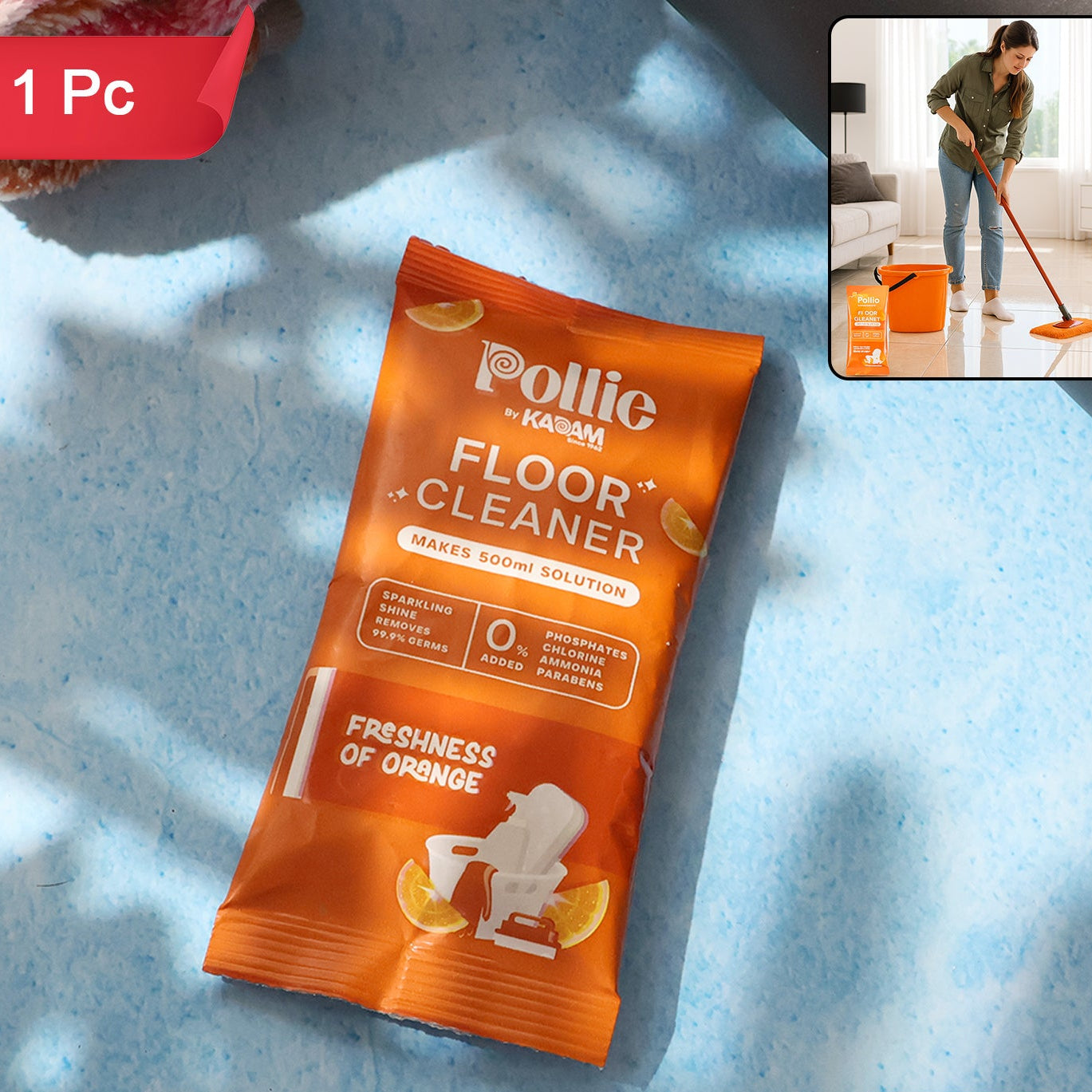 Pollic Kadam Orange Floor Cleaner Concentrate Sachet - 50 Gm - Happy Price - Image 1