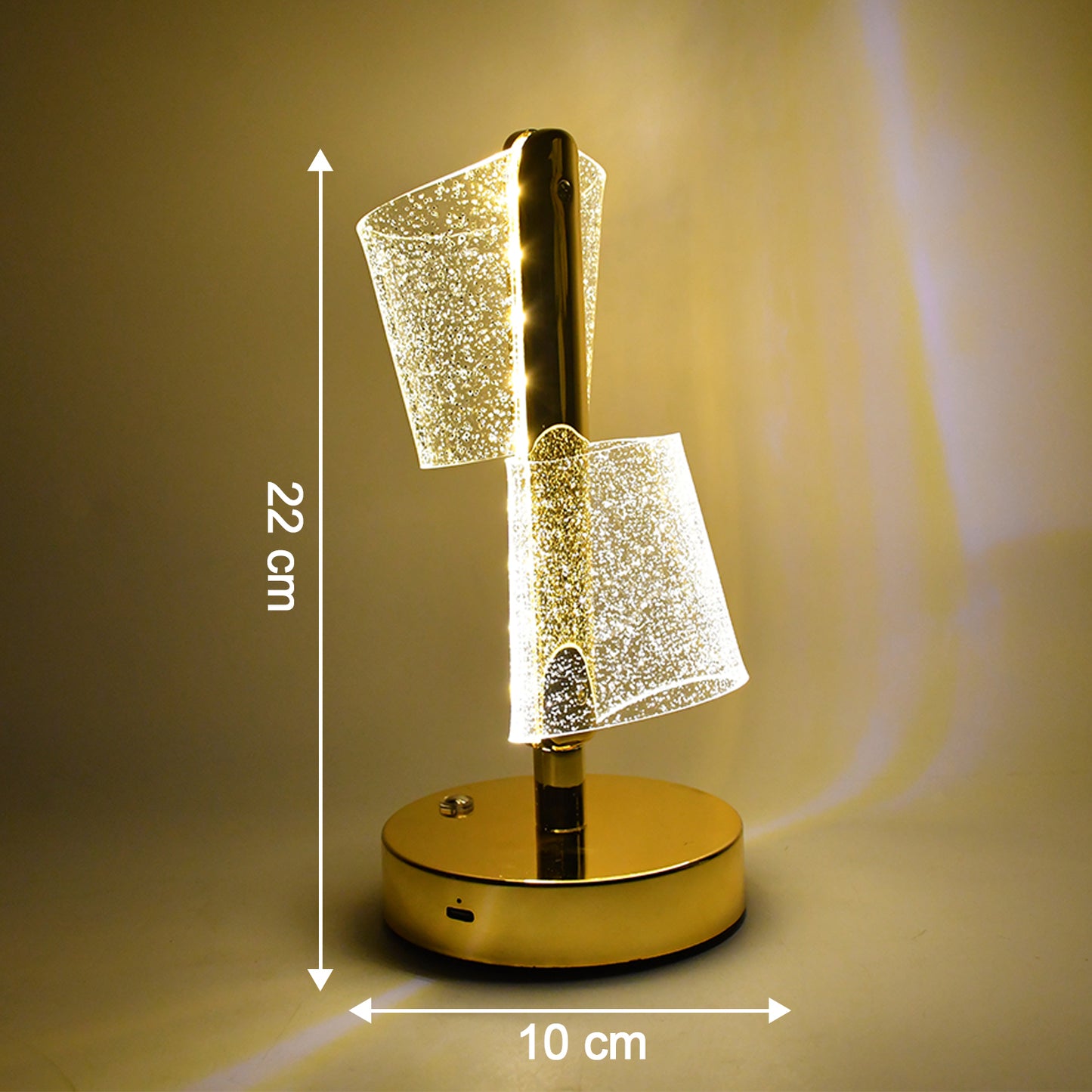 Elegant Crystal Double Shade LED Table Lamp with Golden Base (1 Pc) - Happy Price - Image 3