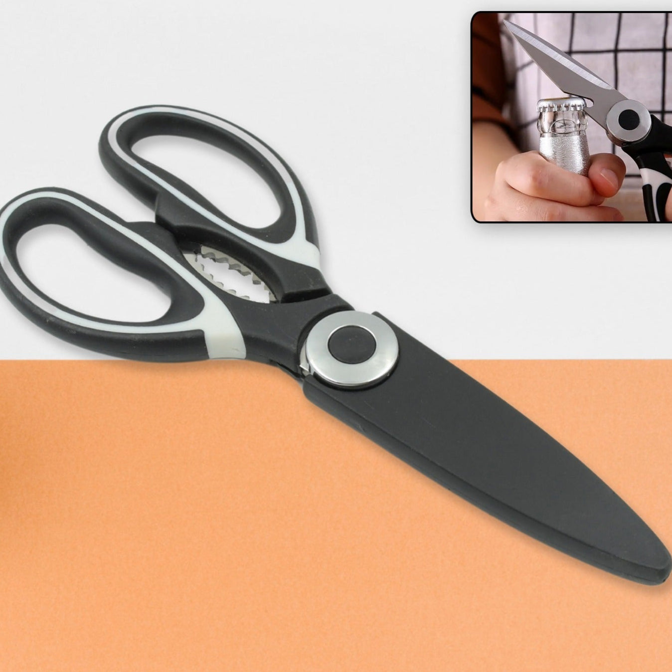 3 In1 Multi-function Kitchen Household For Vegetables Fruit Cheese Meat Slices With Bottle Opener Stainless Steel Sea Food Scissor (1 Pc ) - Happy Price - Image 1