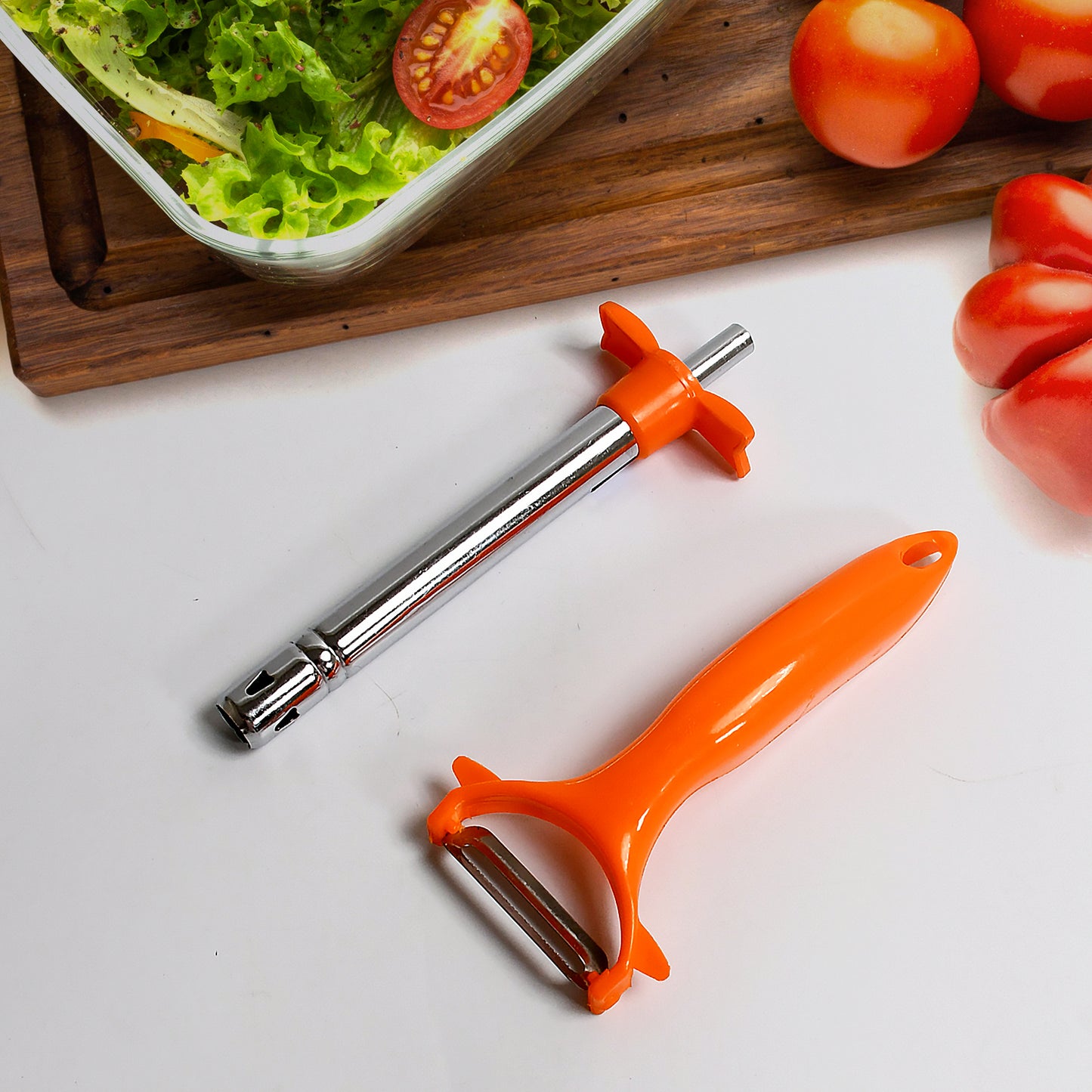 2 In 1 Kitchen Combo Lighter Stainless Steel Durable Gas Lighter With Vegetable Cutter Peeler For Kitchen Steel Gas Lighter (2 Pc Set) - Happy Price - Image 2