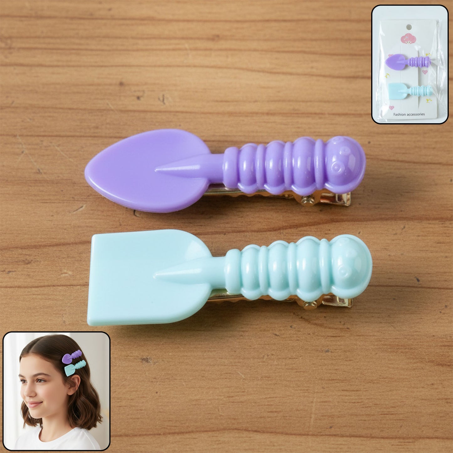 Cute Spade & Leaf Shape Hair Clips for Girls - 2 Pc Set - Happy Price - Image 2