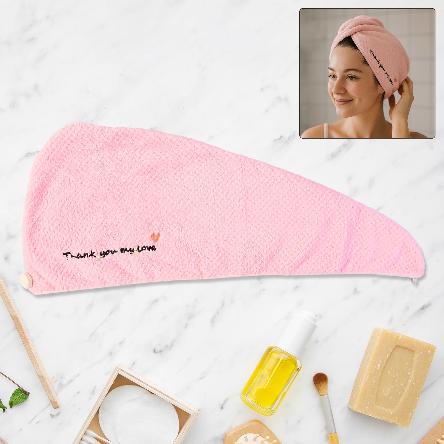 Ultra Soft Microfiber Hair Turban Wrap with Button - Quick Dry & Absorbent (1 Pc) - Happy Price - Image 2