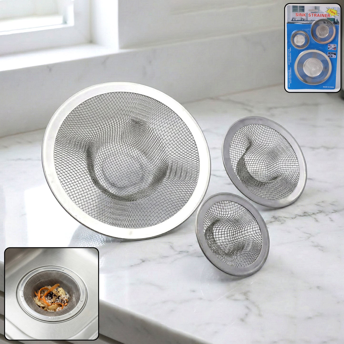 Stainless Steel Sink Drain Strainer Set - 3 Pieces - Happy Price - Image 7