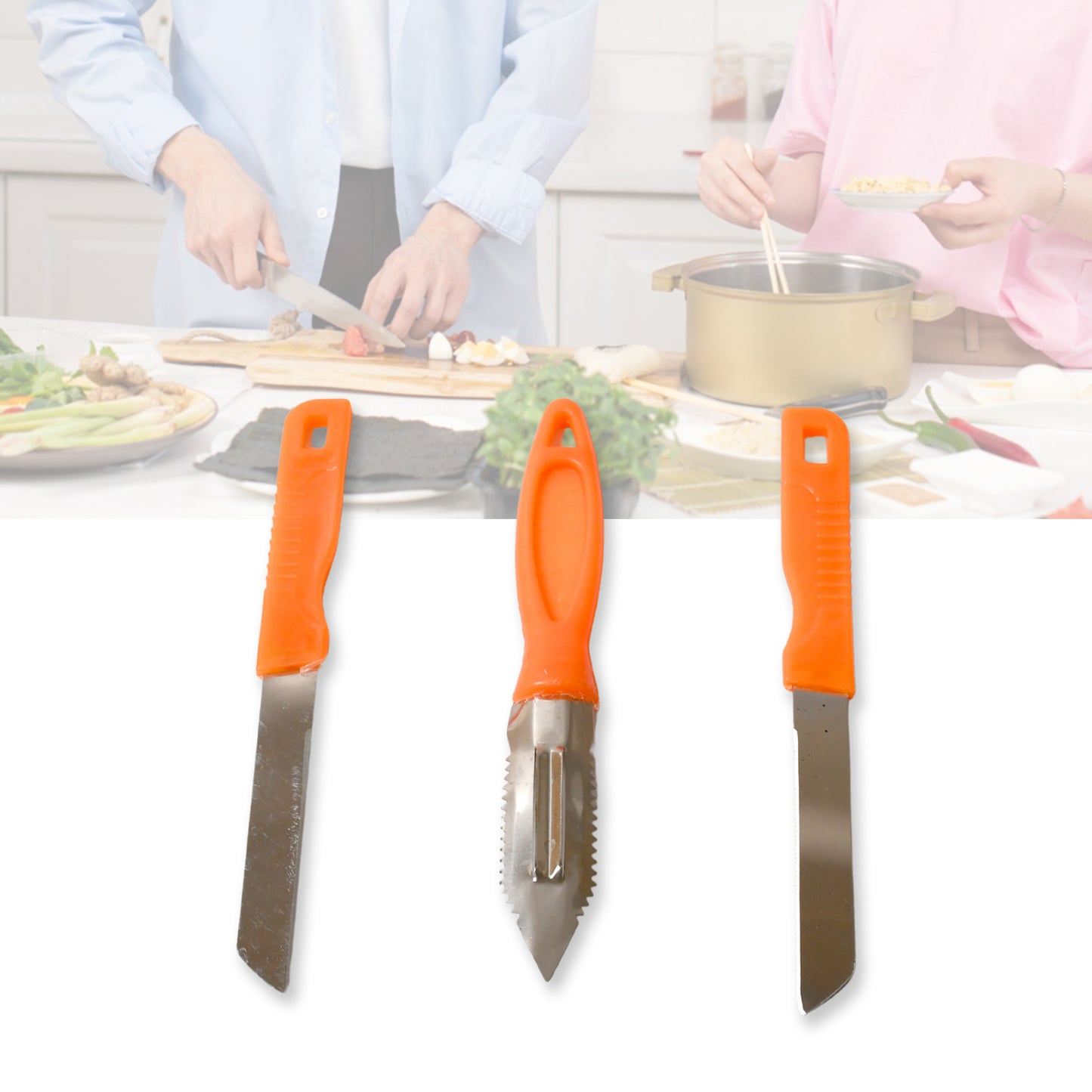 3in1 Multipurpose Stainless Steel Classic Kitchen Knife Set Of 3 For Fruits And Vegetable Chopping Cutting Peeling Kitchen Knife Vegetable Peeler Plain Knife - Happy Price - Image 5