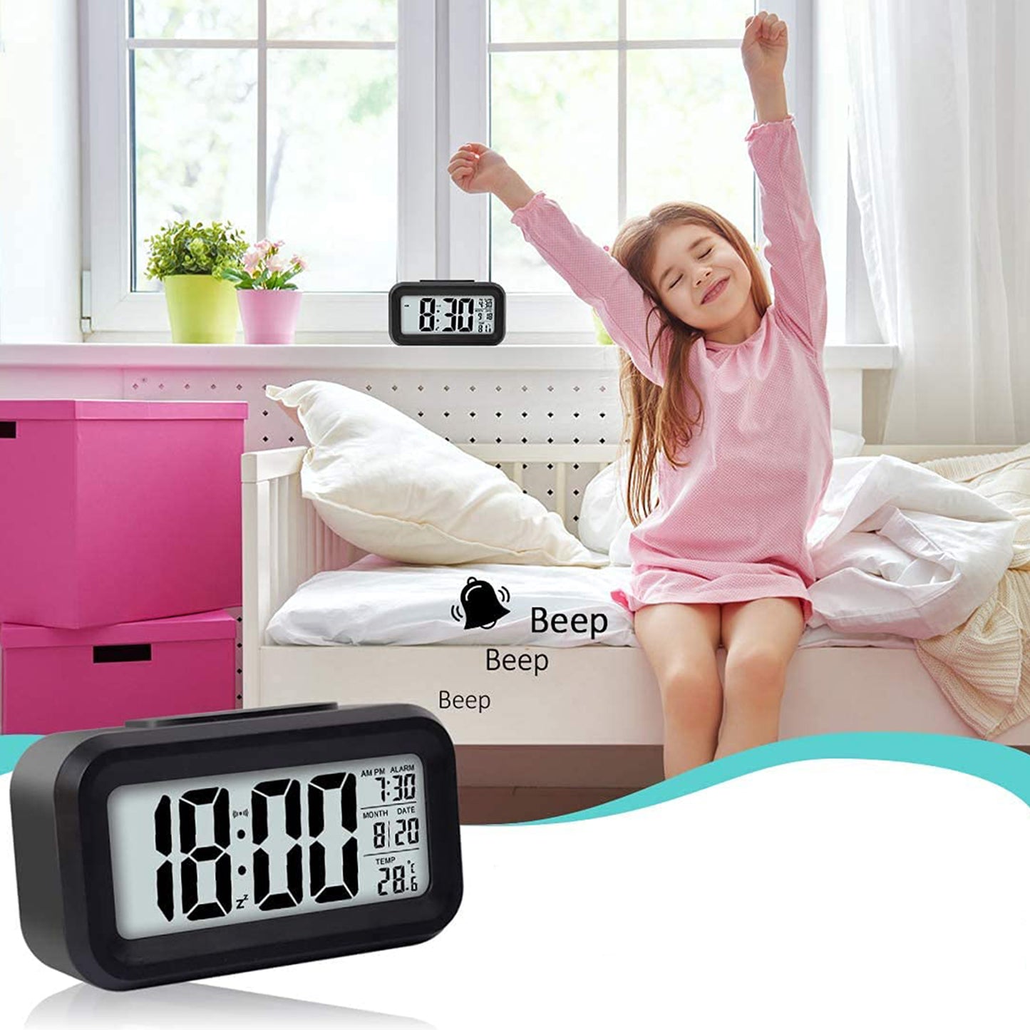 Digital LCD Alarm Clock with Auto Backlight & Temperature Display (1 Pc) - Happy Price - Image 3