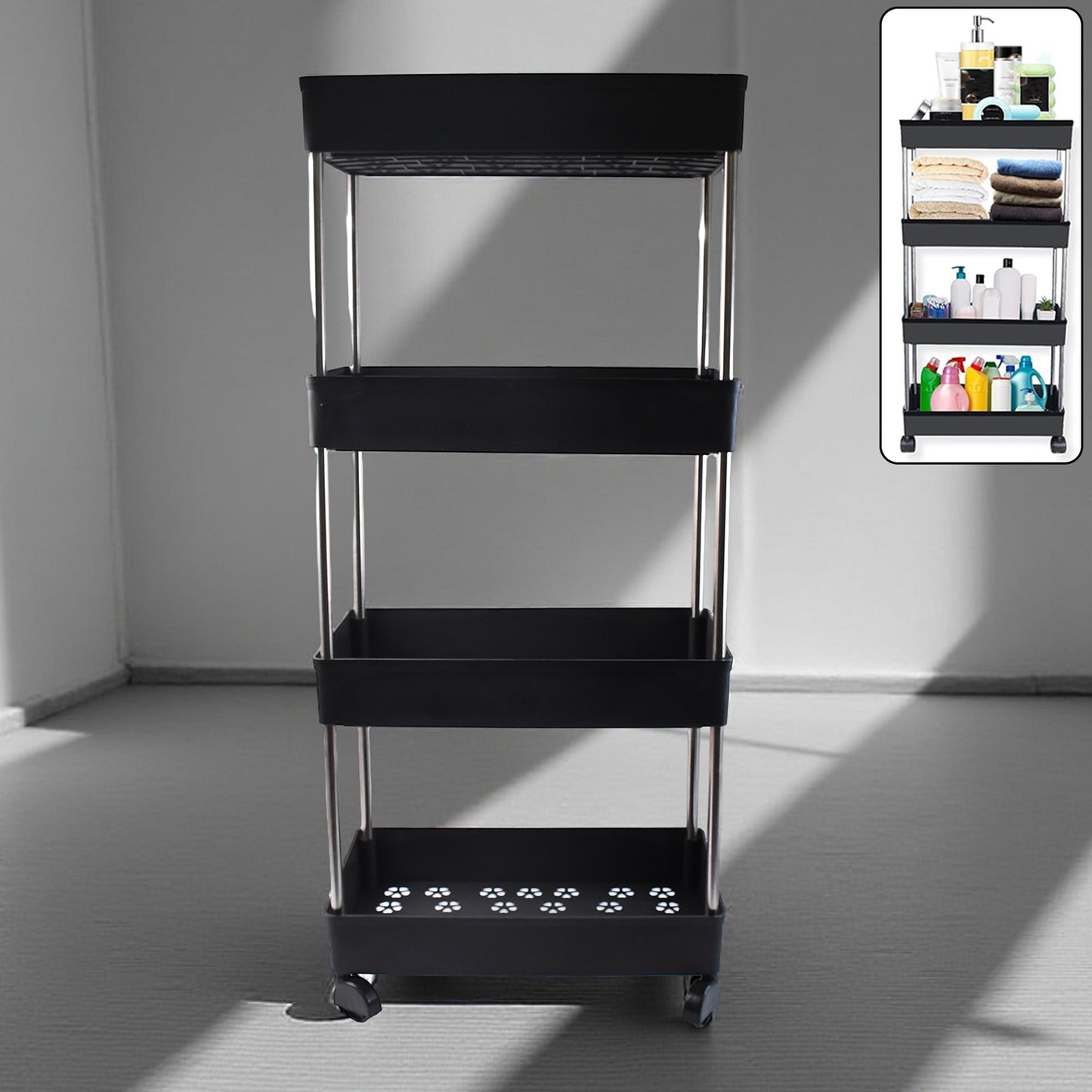 4-Tier Movable Storage Trolley with Wheels - Heavy Duty Plastic Organizer - Happy Price - Image 7