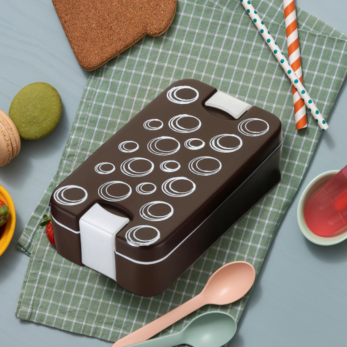 Airtight Lunch Box 2 Compartment Lunch Box Leak Proof Food Grade Material Lunch Box Modern Appearance Compact Lunch Box With Spoon - Happy Price - Image 3