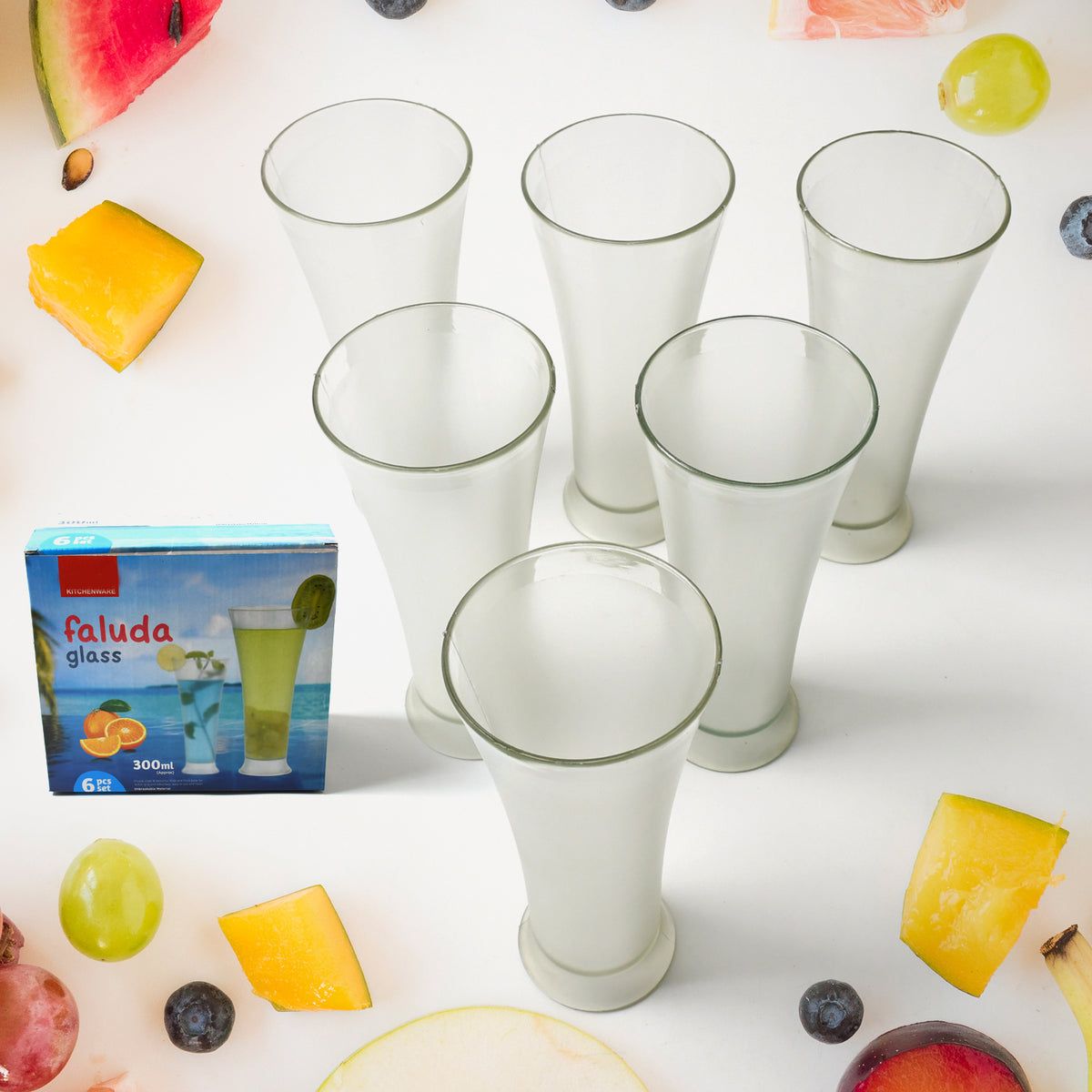 High Quality Faluda Ice Cream Juicer And Water Glasses Set Of 6 Transparent Drinking Water Glasses Stylish Glasses For Faluda Water Juice Glass Set Of 6 Pcs (300 Ml Approx) - Happy Price - Image 2