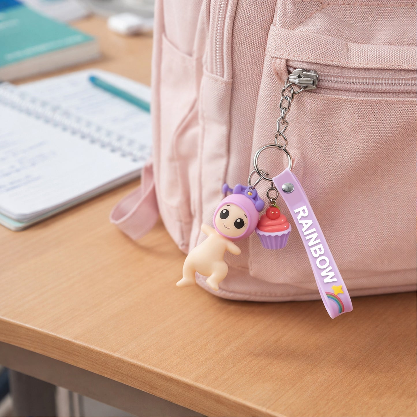 Cute Doll & Cupcake Keychain with Rainbow Strap (1 Pc) - Happy Price - Image 3