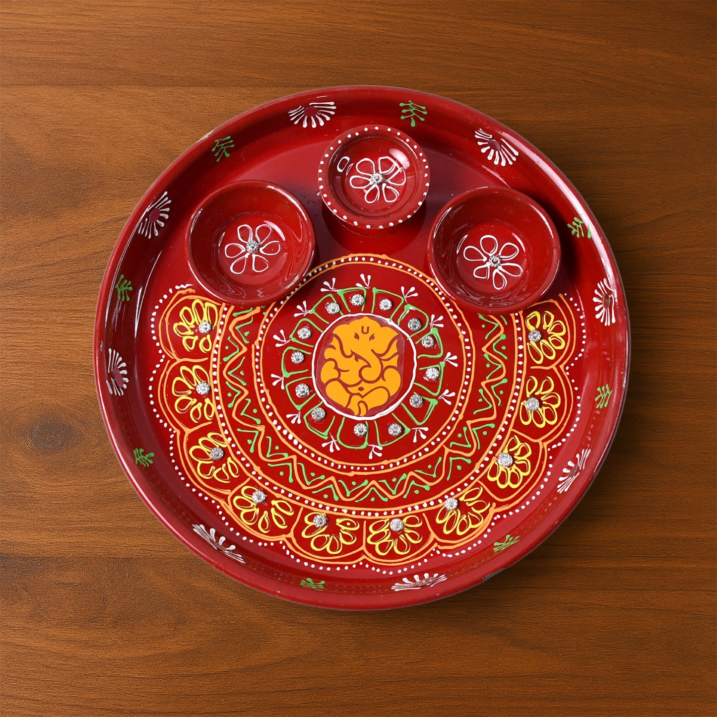 Hand-Painted Ganesha Pooja Thali Set with 3 Diyas - Festive Puja Utensil - Happy Price - Image 3