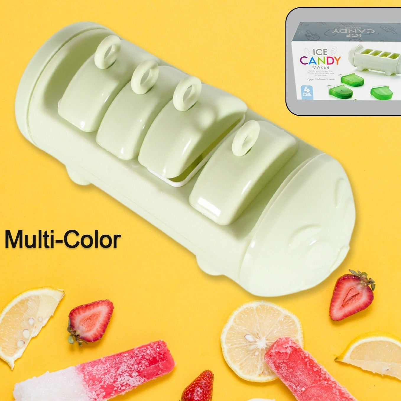 Cartoon Shape Mold Ice Candy Popsicle Mold Ice Plastic Ice Candy Maker Kulfi Maker Molds Set With 4 Cups (1 Pc Multicolor) - Happy Price - Image 1