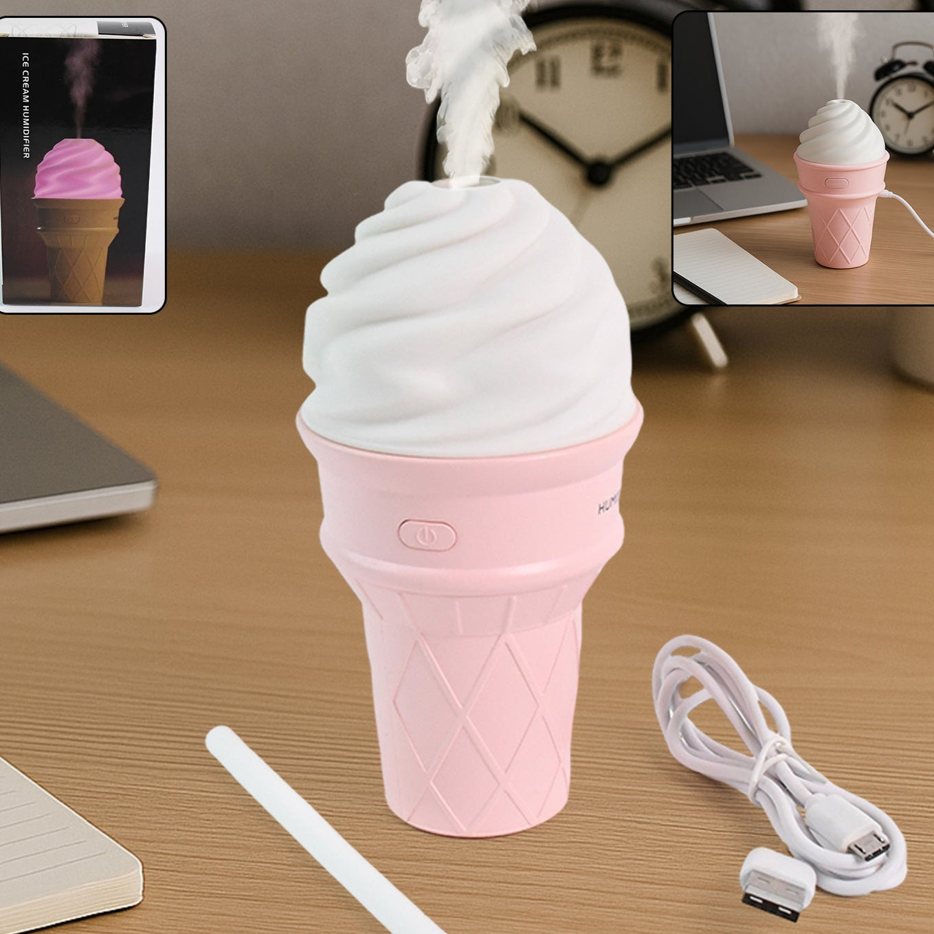 Ice Cream Cone Shape Air Freshener Humidifier (1pc Pink) - Happy Price - Image 1