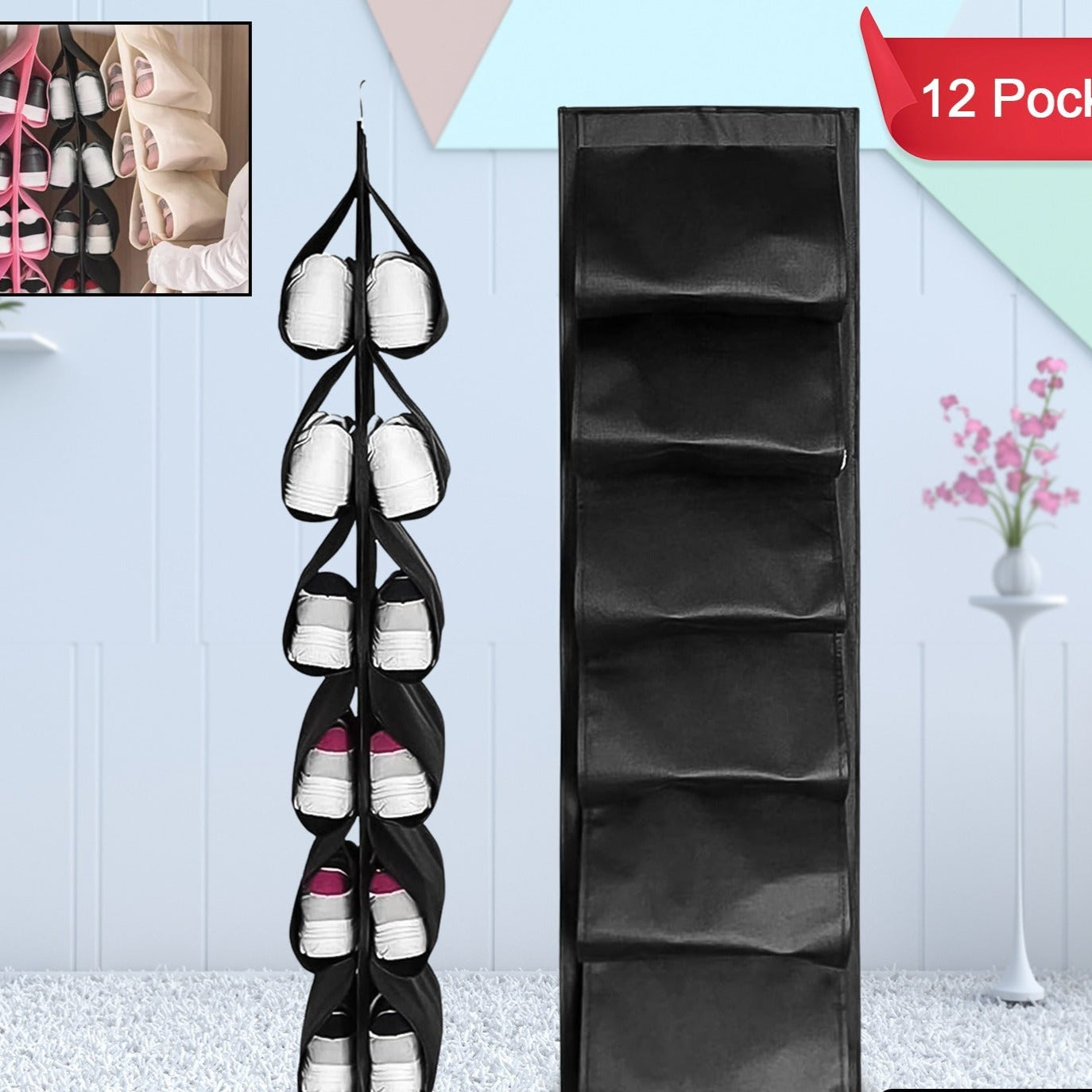 12 Grids Hanging Storage Bag (1 Pc 12 Pocket Mix Color) - Happy Price - Image 1