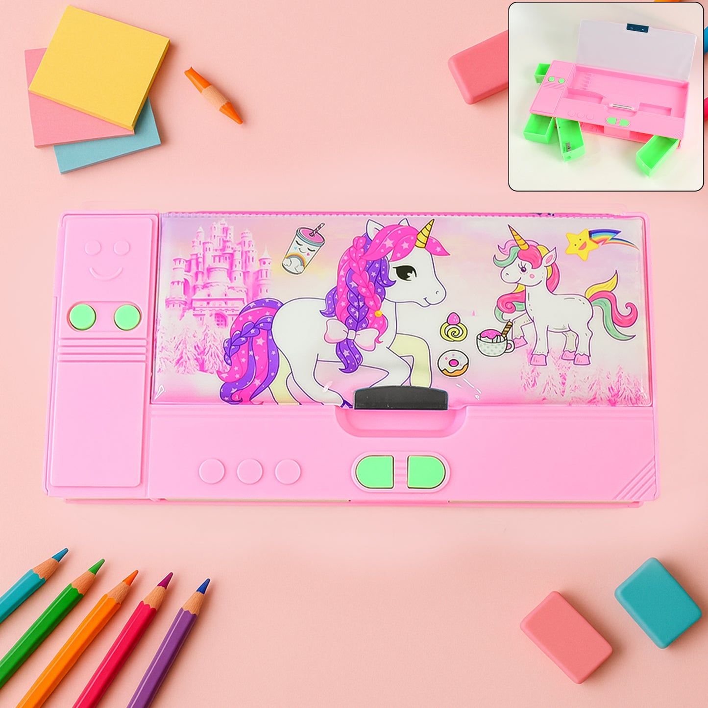 Multi Purpose Gadget Jumbo Pencil Box Compass With Calculator Jumbo 2 Side Slot Geometry Box Compass Use School Traveling Studio - Happy Price - Image 2