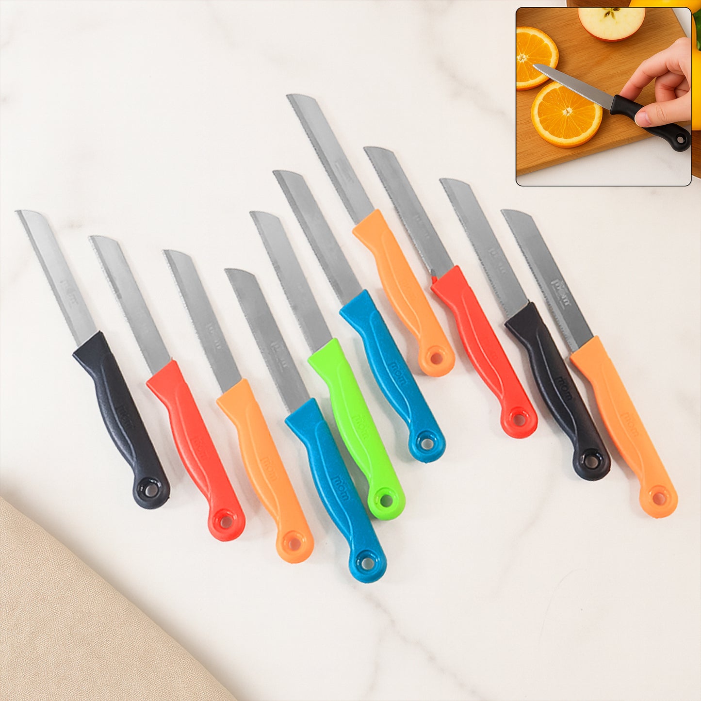 10 Piece Stainless Steel Kitchen Knife Set with Laser-Cut Blades and Ergonomic Plastic Handles - Happy Price - Image 3