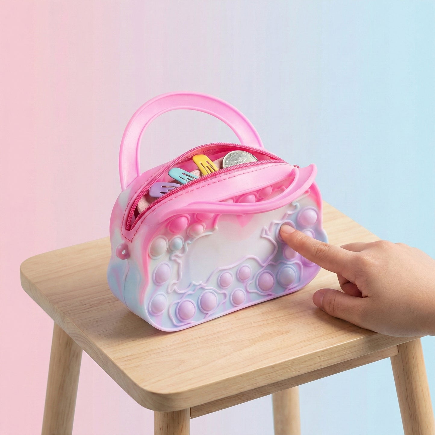 Silicone Pop It Coin Pouch with Zipper and Handle - 1 Pc - Happy Price - Image 6