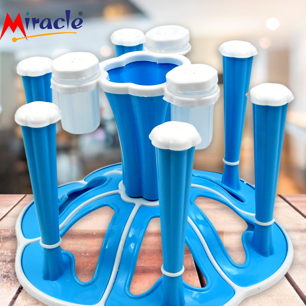 Miracle Plastic Glass Stand Tumbler Holder Glass Holder For Kitchen Dining Table 6 Glasses Stand With 3 Pepper Salt (Moq - 2 Pcs) - Happy Price - Image 1