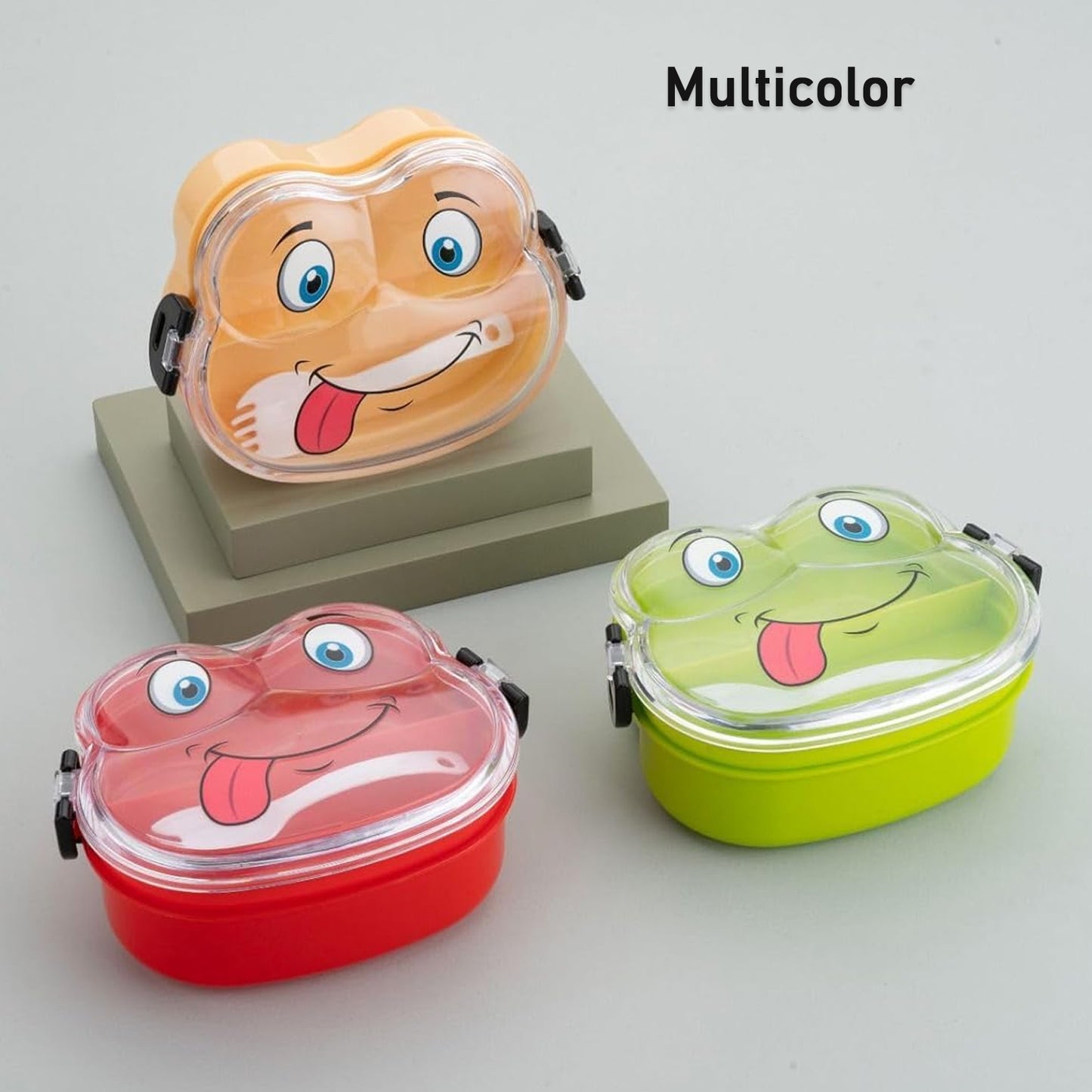 Double Layer Froggy Shape Lunch Box With Spoon (1 Pc Mix Color) - Happy Price - Image 3