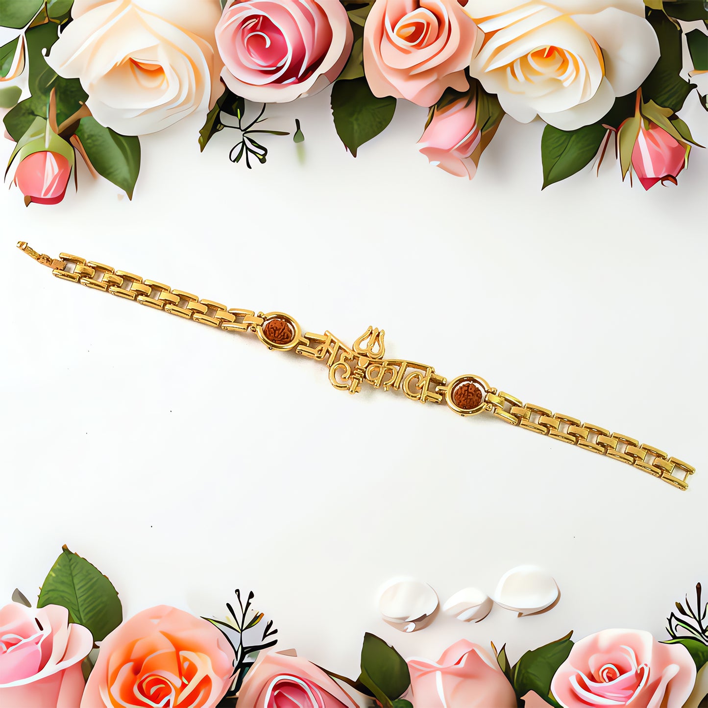 Mahakal Trishul Design Rudraksh Beads Bracelet Rakhi - Happy Price - Image 3