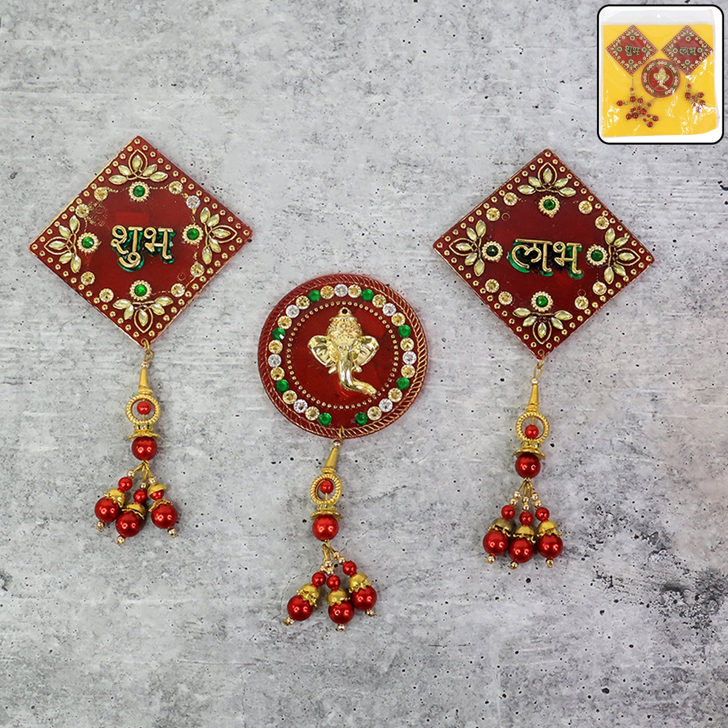 3 Pc Auspicious Wall Hanging Set - Shubh Labh & Ganesh Design - Happy Price - Image 3