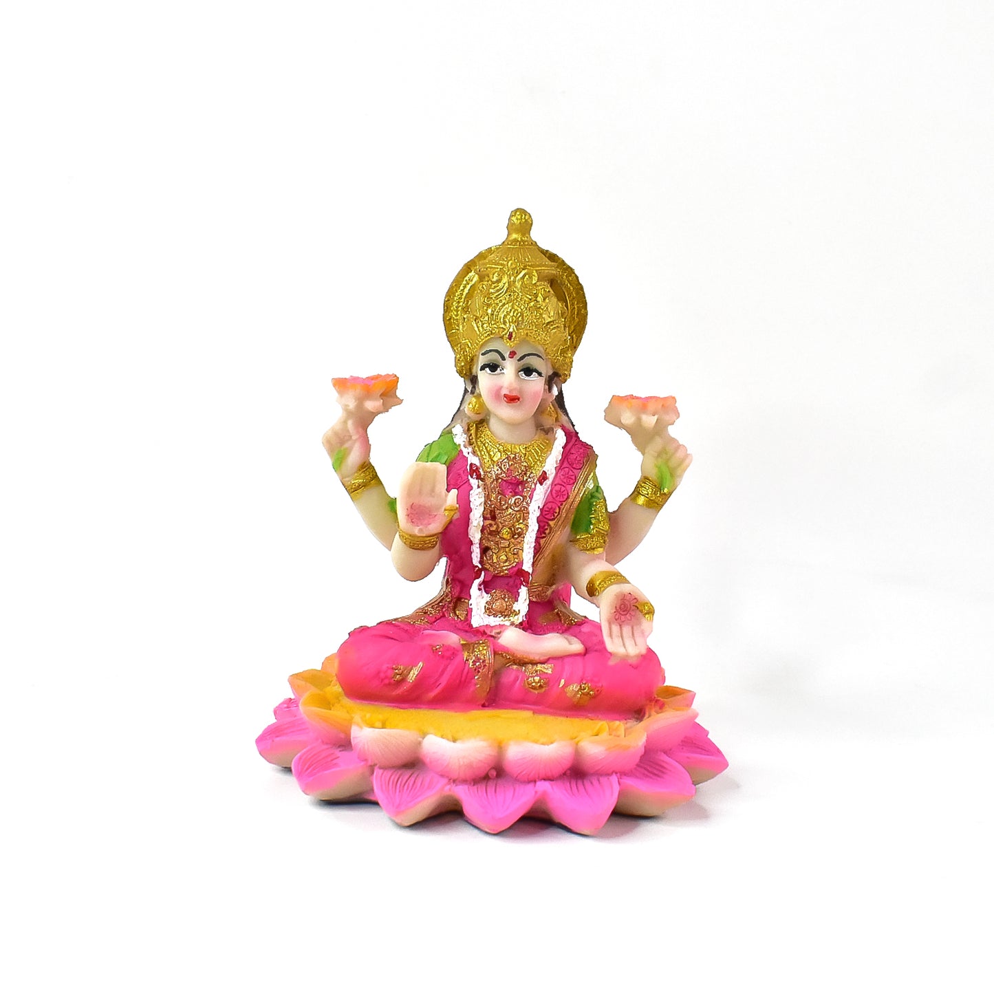 Decorative Lakshmi Mata Idol Sitting on Lotus - Multicolor Polyresin Statue (1 Pc) - Happy Price - Image 2