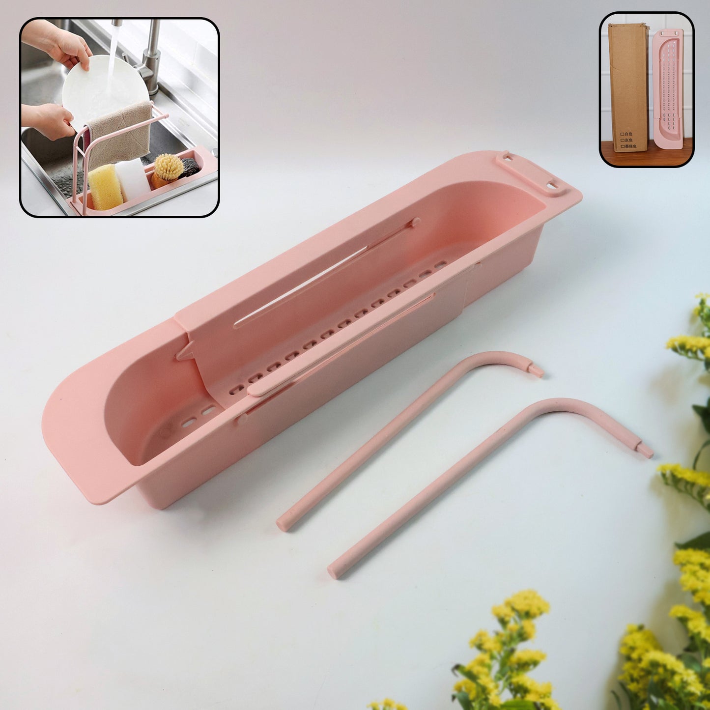 Over-sink Expandable Sink Caddy With Dual Towel Bar Drip Tray