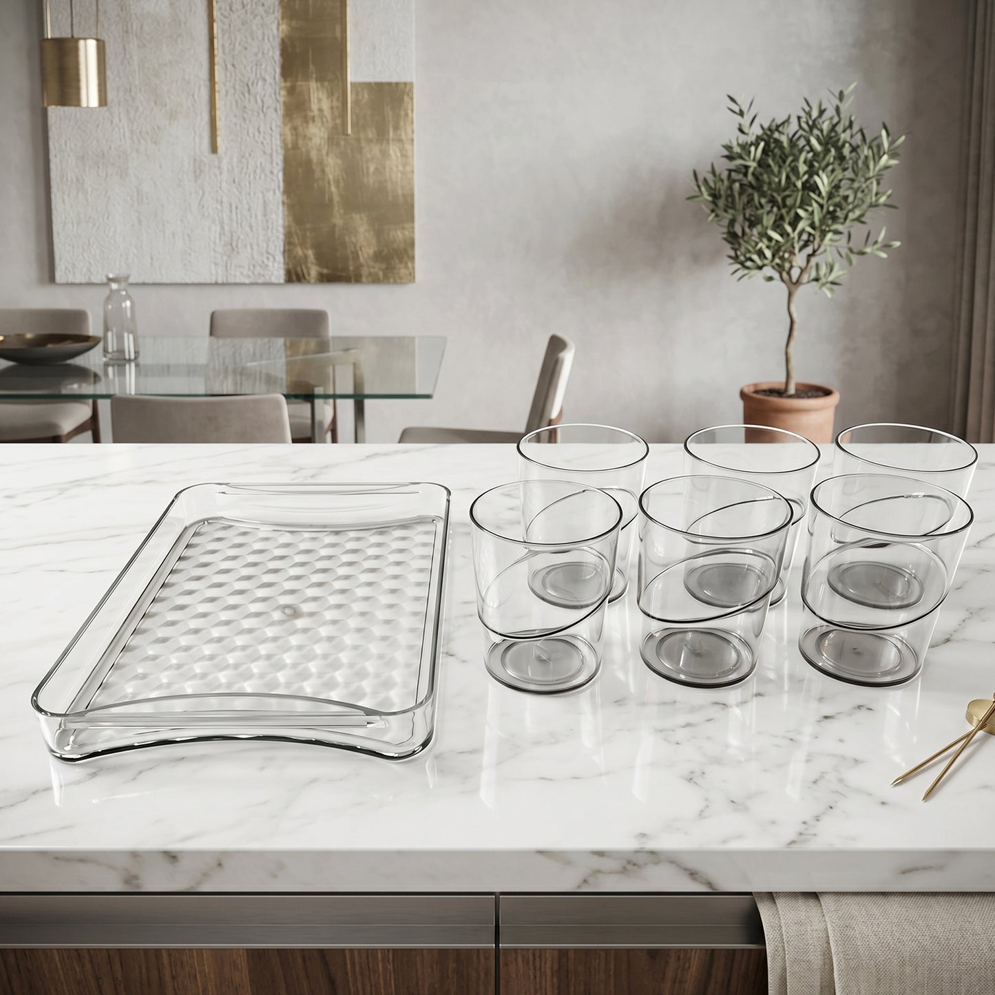 Glass Beverage Serving Set with 6 Tumblers and 1 Tray - Great Price - Image 6