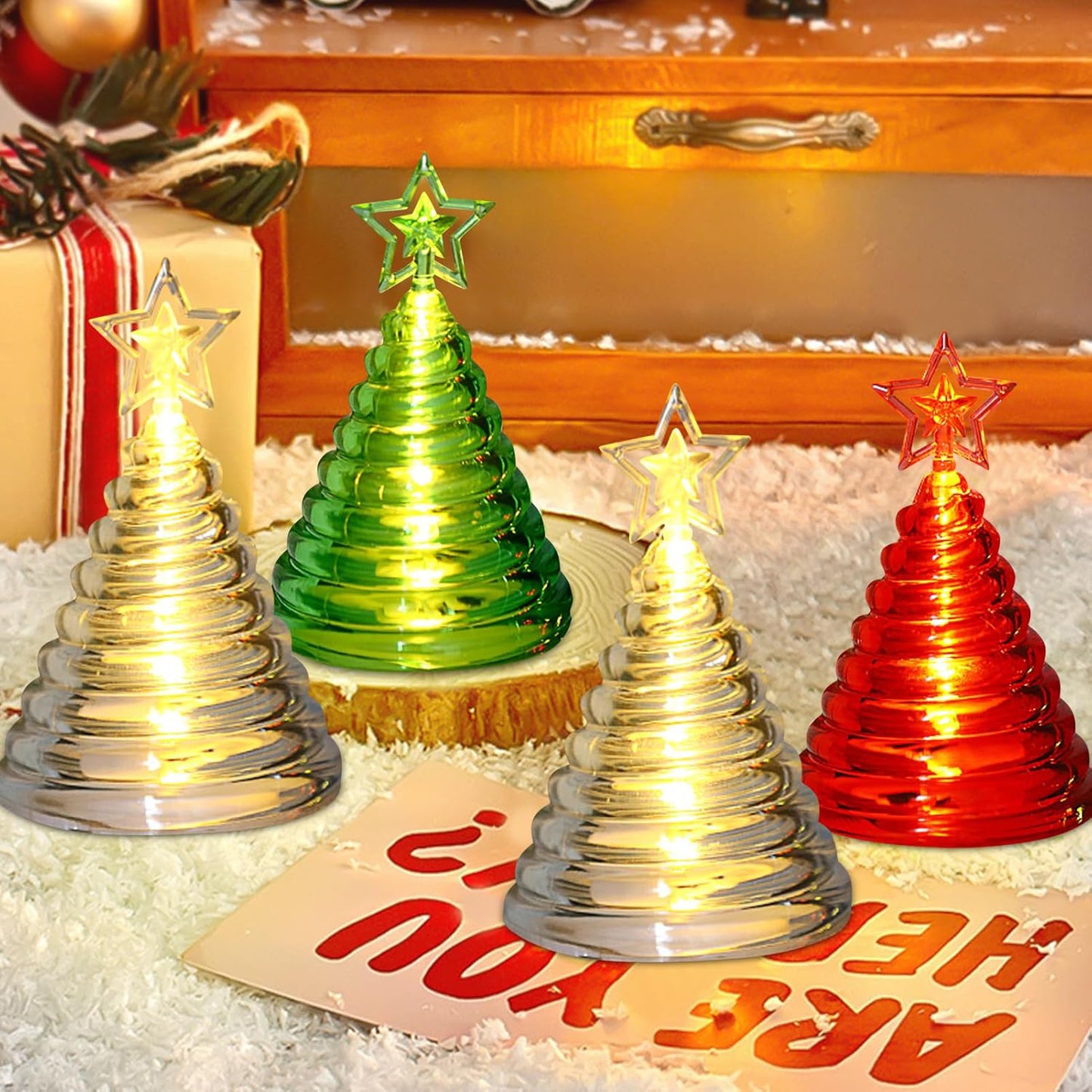 12 Pc Christmas Tree LED Decorative Lights Set with Star Topper - Battery Operated Flameless Festive Decor - Happy Price - Image 6