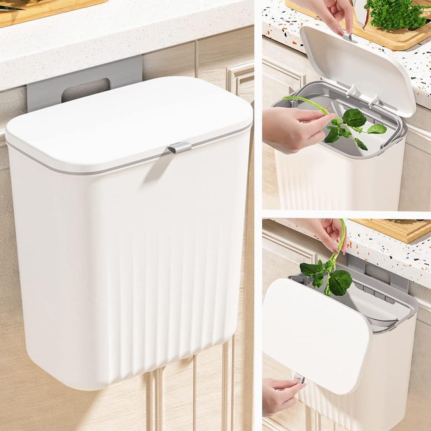 Compact Plastic Kitchen Dustbin with Lid - Wall/Cabinet Mount (1 Pc) - Happy Price - Image 3