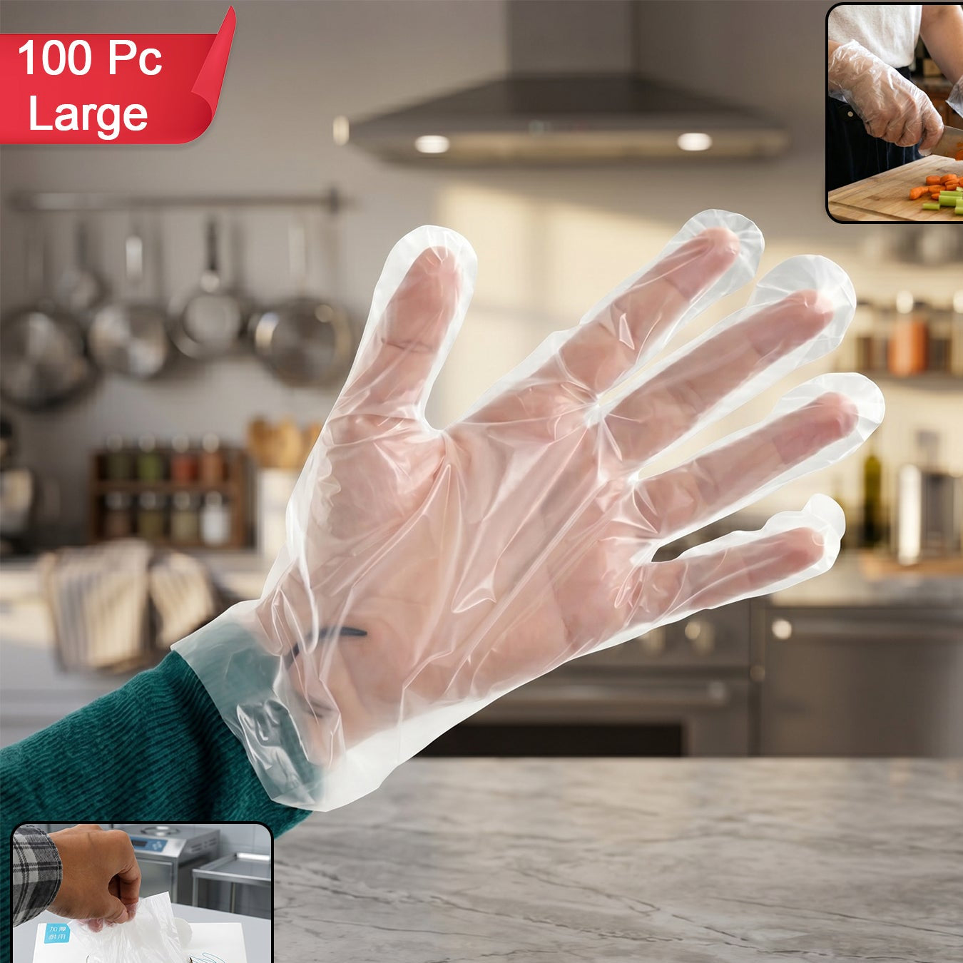100 Pc Large Clear Disposable Plastic Gloves for Food Handling & Cleaning - Happy Price - Image 1