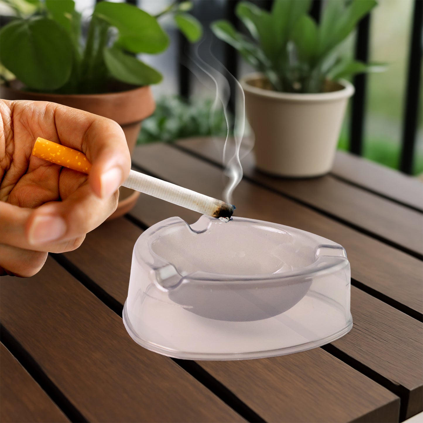 Oblivion Transparent White Ashtray With Cigarette Holder Grooves Modern Smoke Disposal Tray (1 Pc) - Happy Price - Image 1