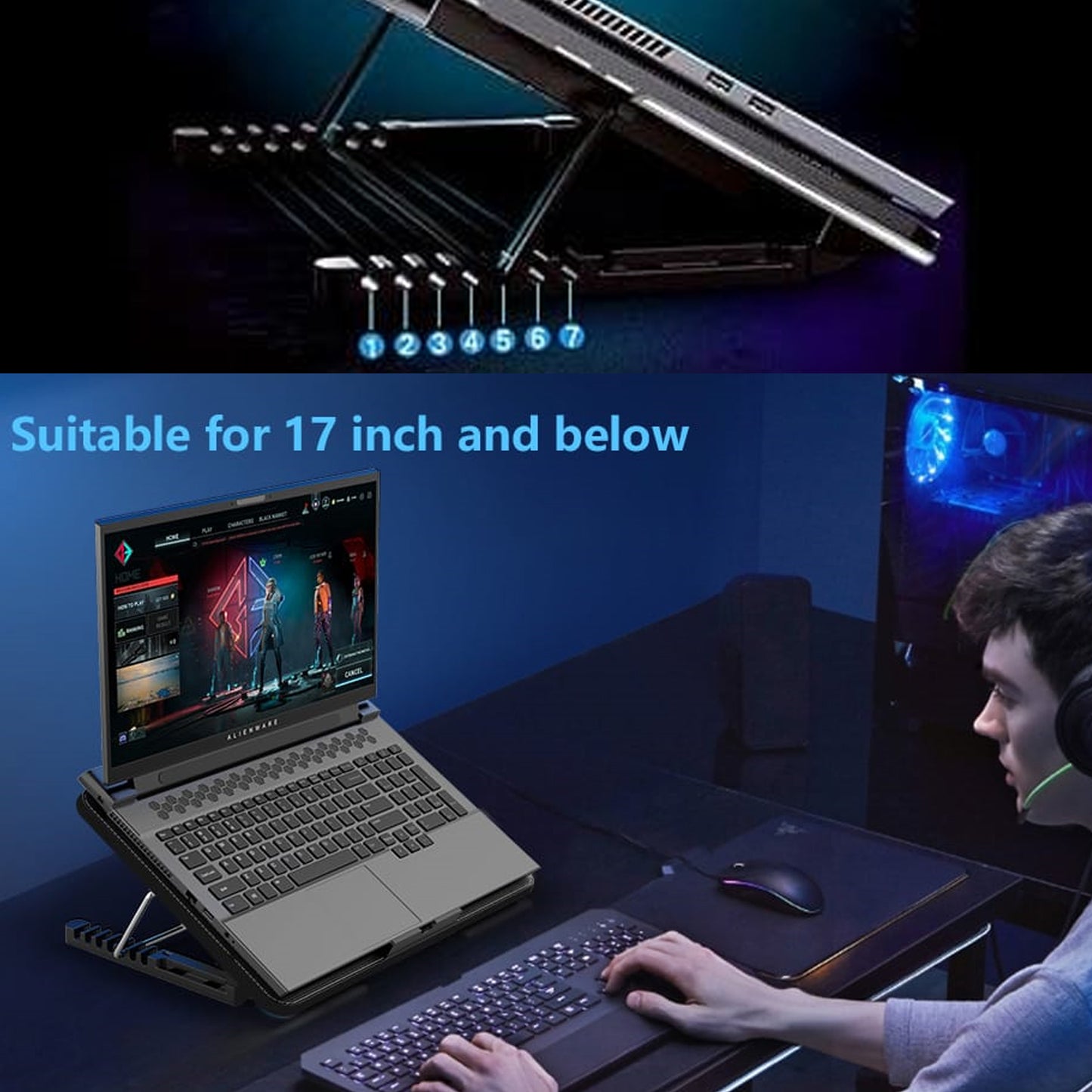 Laptop Cooler Cooling Pad With 2 Quiet Led Fans Dual Usb Ports Portable Ultra Slim Usb Powered 7 Heights Adjustable Laptop Stand For Gaming Laptop - Happy Price - Image 5