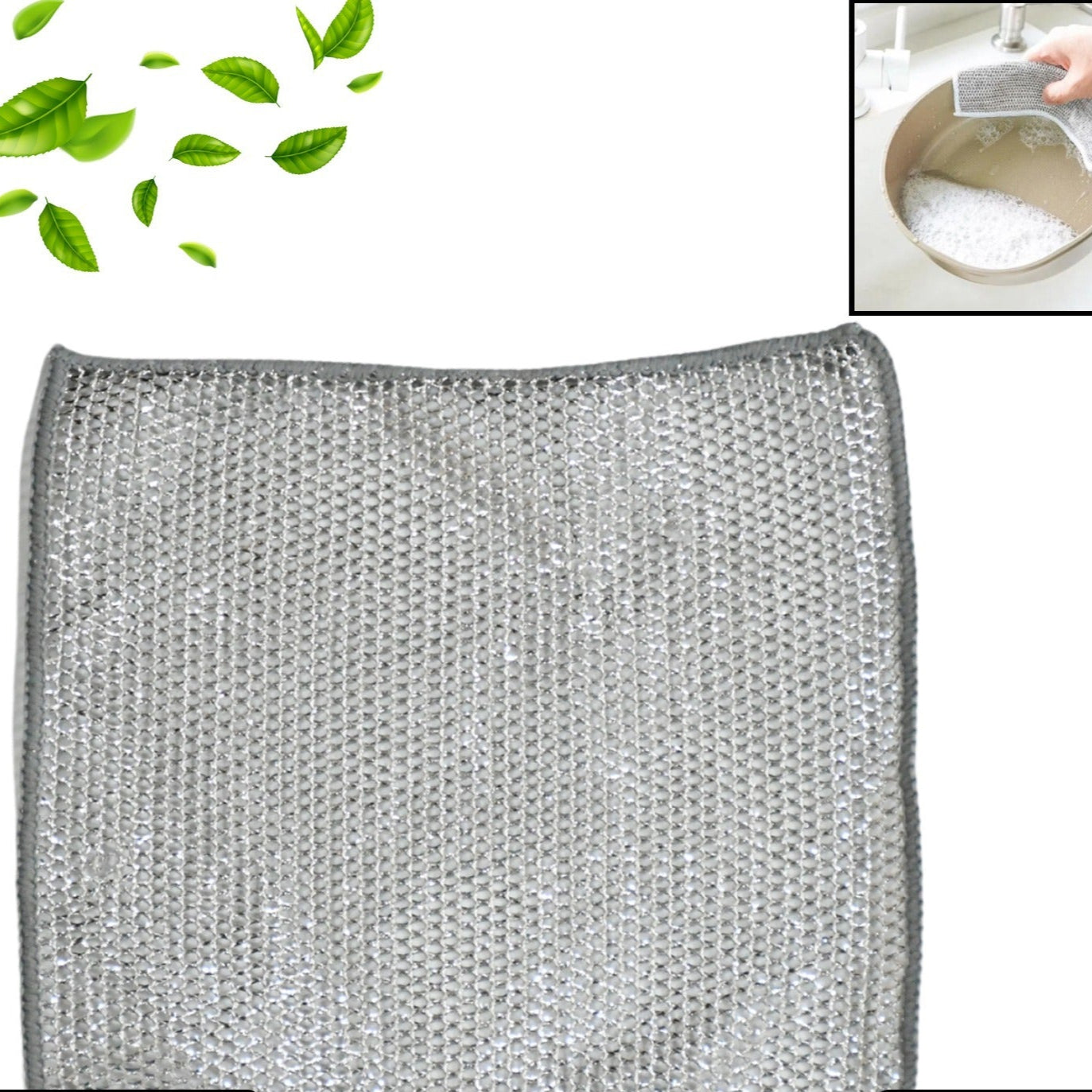 Double-sided Multipurpose Microfiber Cloths Stainless Steel Scrubber Non-scratch Wire Dishcloth Durable Kitchen Scrub Cloth (1 Pc 20x20 Cm) - Happy Price - Image 1