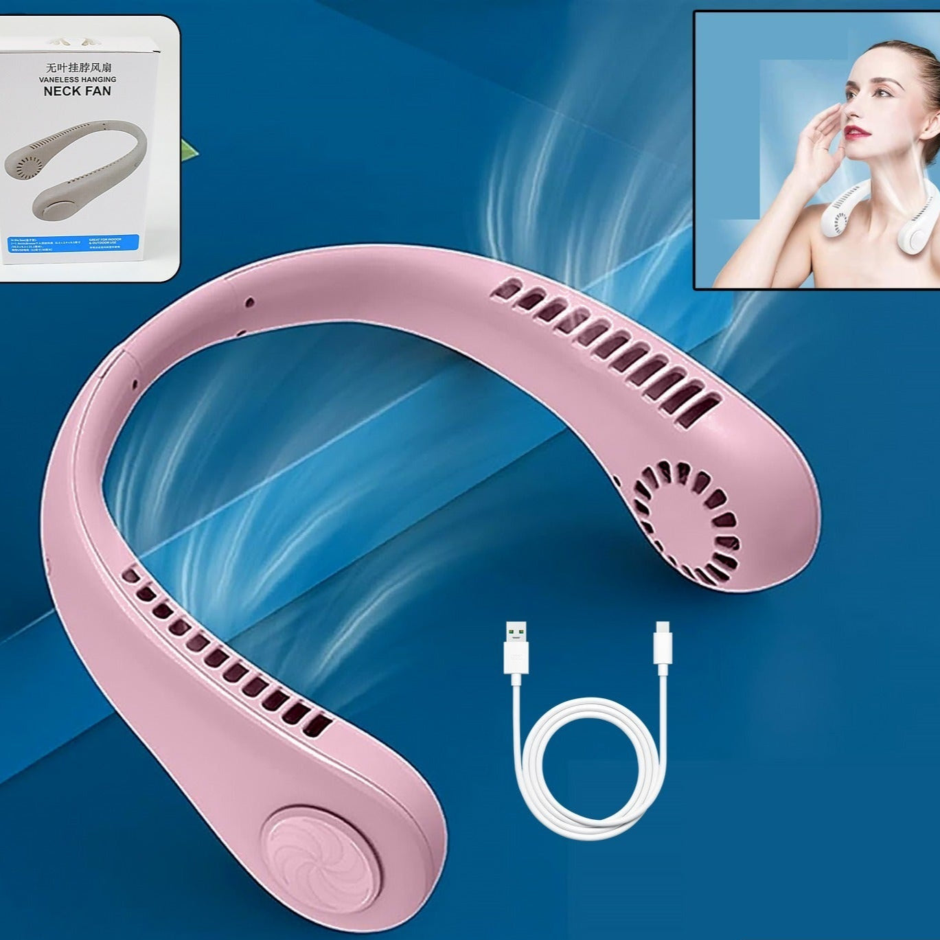 Portable Neck Fan Holiday Hands Free Bladeless Neck Fan 360 Cooling Hanging Fan Usb Rechargeable Personal Neck Fan Wearable Neck Fan Suitable For Traveling - Happy Price - Image 1