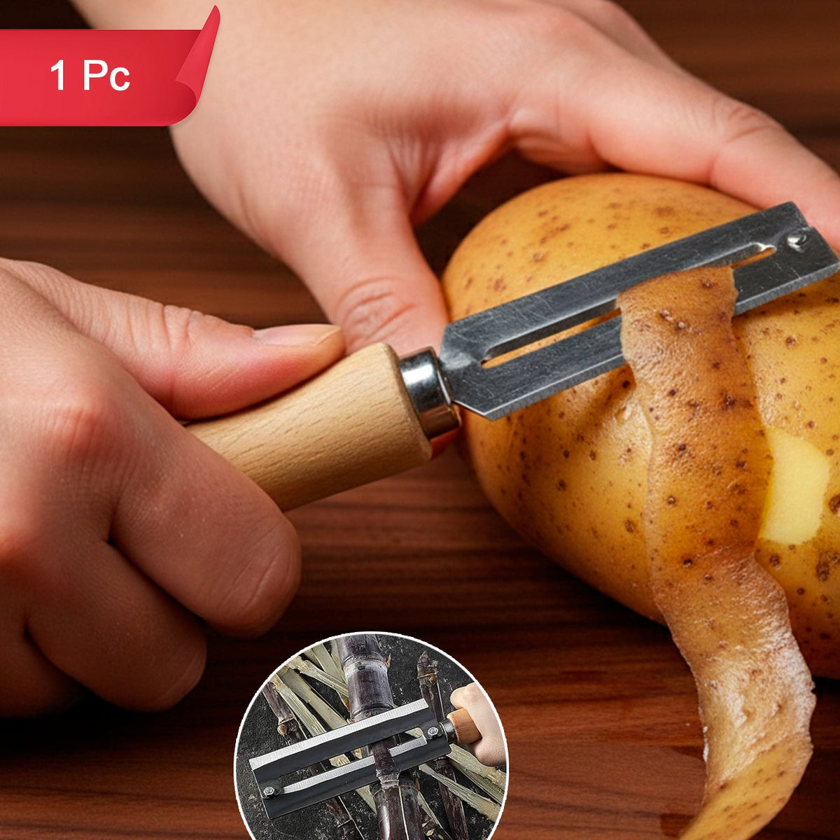 Durable Stainless Steel Vegetable Peeler with Wooden Handle - 1 Pc Kitchen Tool - Happy Price - Image 1
