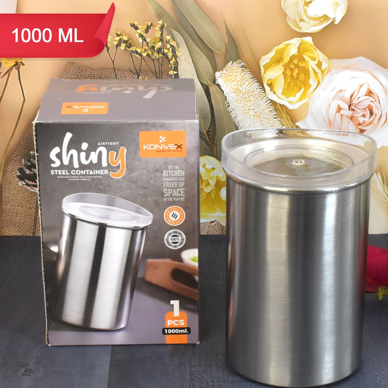 Multipurpose Stainless Steel Airtight Containers With See Through Lid (1 Pc 1000 Ml) - Happy Price - Image 1