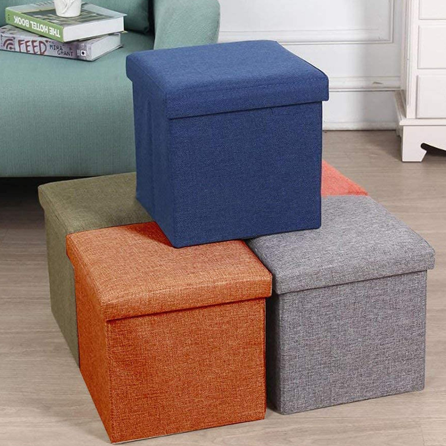 Foldable Storage Ottoman with Cushion Seat - Cube Shape Stool for Living Room - Happy Price - Image 5