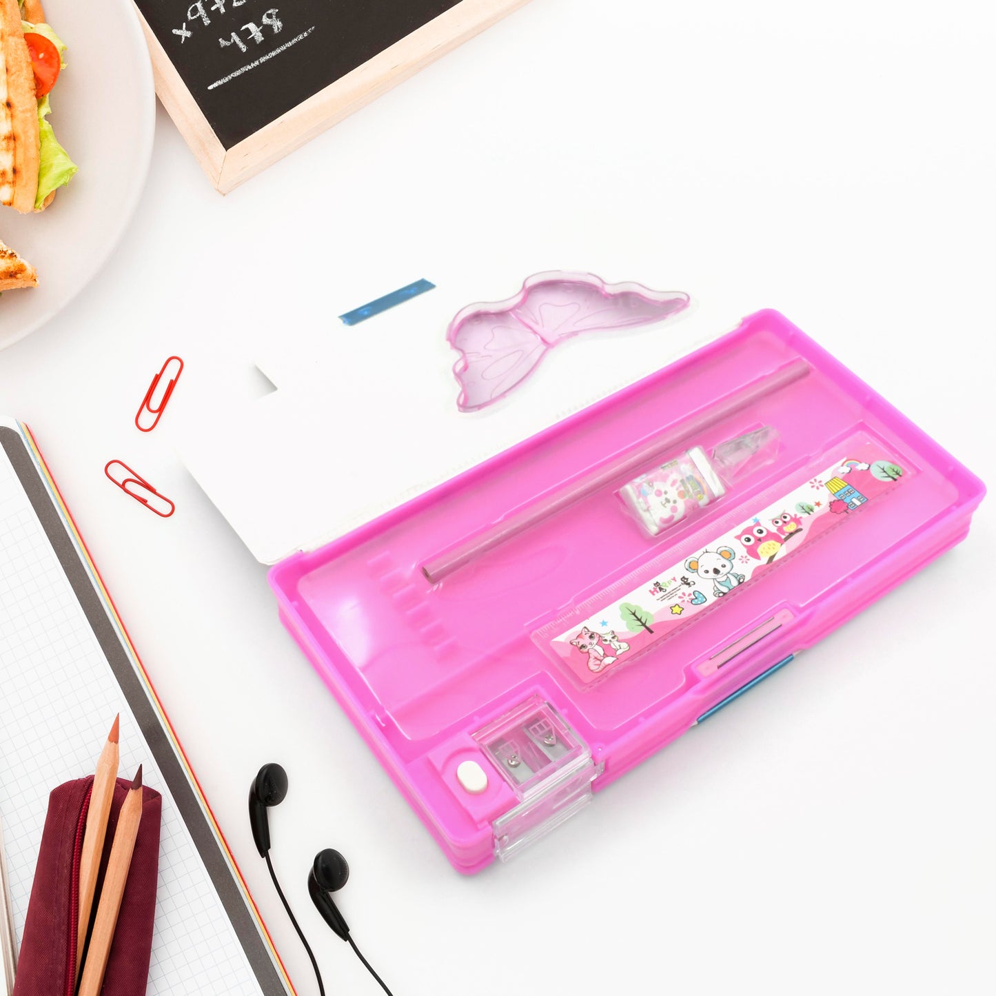 Printed Pencil Case For Kidsmulti Compartment Compass Pencil Box With Sharpener Eraser Pencil Scale School Supplies Pencil Compass Boxstationery Case (Pack Of 1) - Happy Price - Image 3