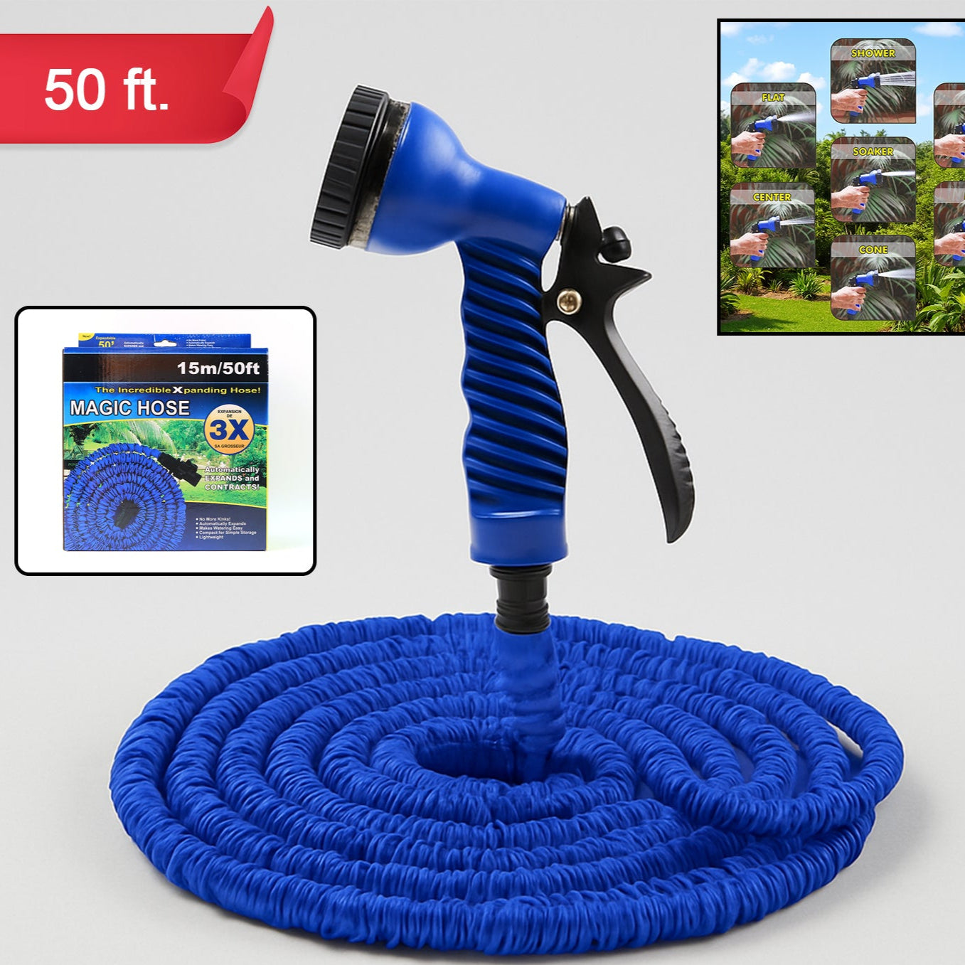 50 Ft Expandable Hose Pipe Nozzle For Garden Wash Car Bike With Spray Gun - Happy Price - Image 1