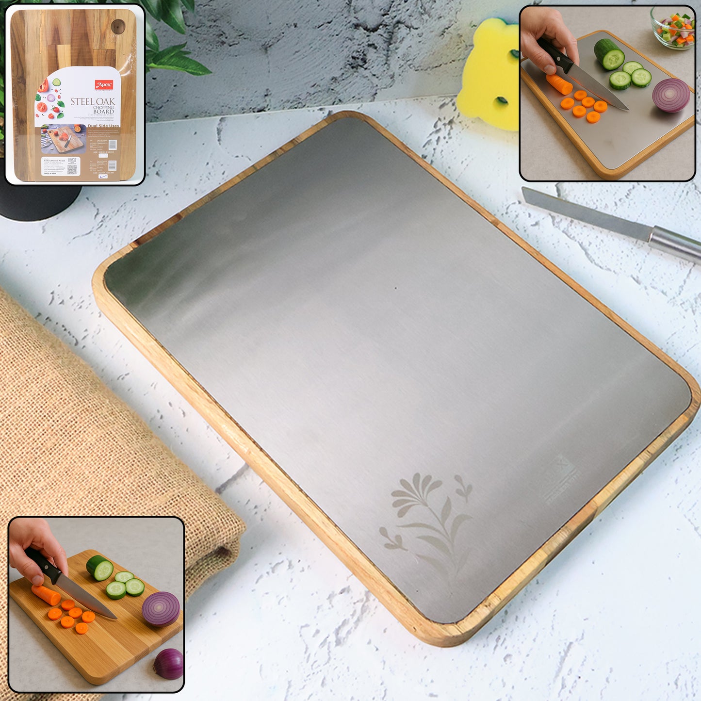 Steel and Wood Chopping Board with Handle - 35x25 cm (1 Pc) - Happy Price - Image 7