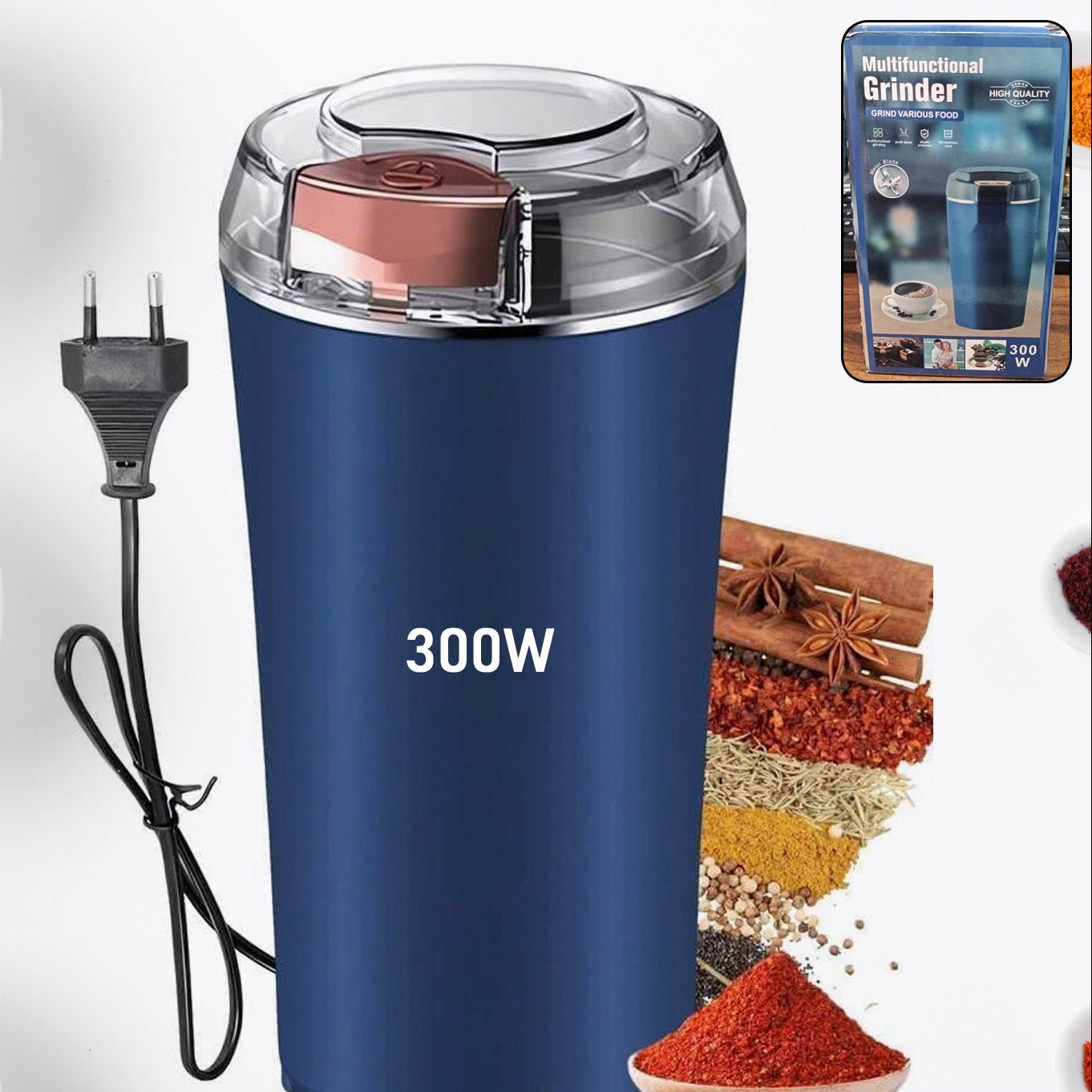 Stainless Steel Electric Coffee Grinder 300W with Multi Blades - Happy Price - Image 1