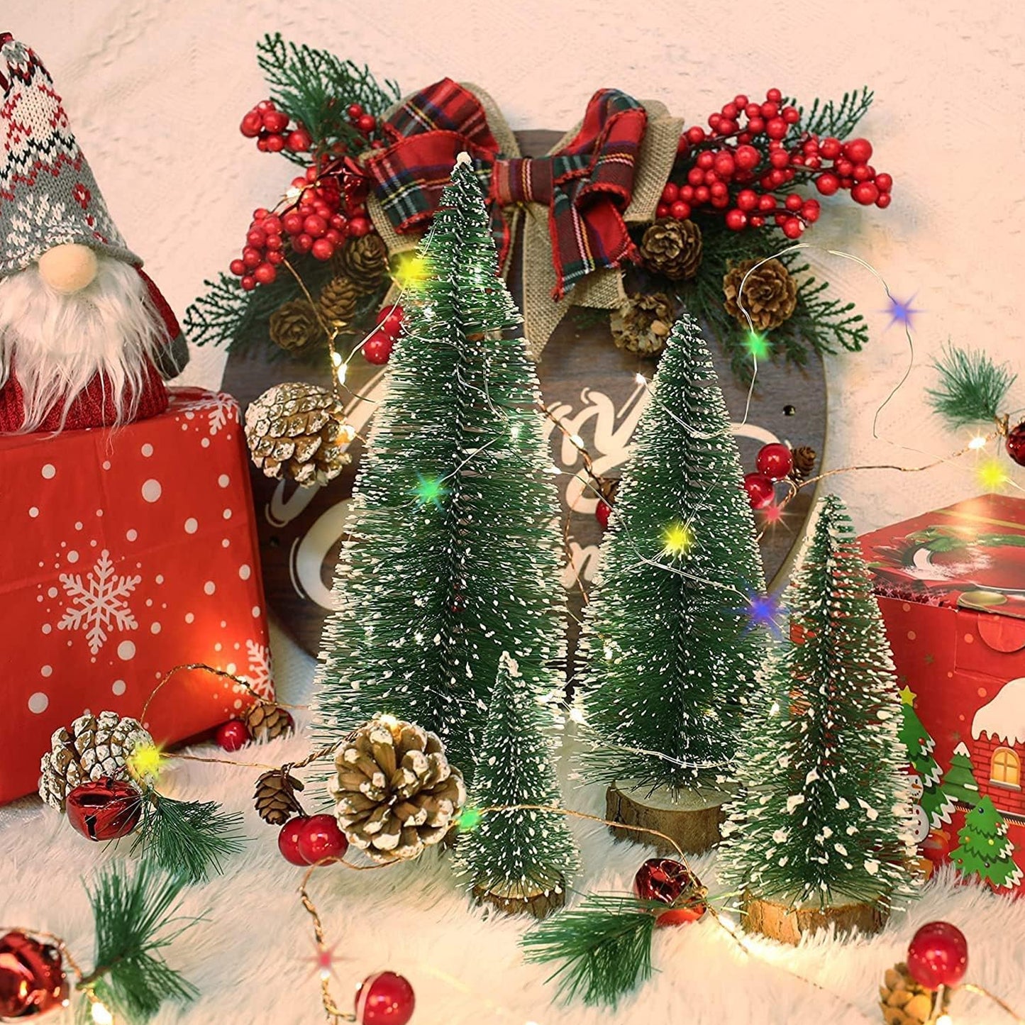 Mini Snow Effect Artificial Christmas Tree with Wooden Base (1 Pc) - Happy Price - Image 3