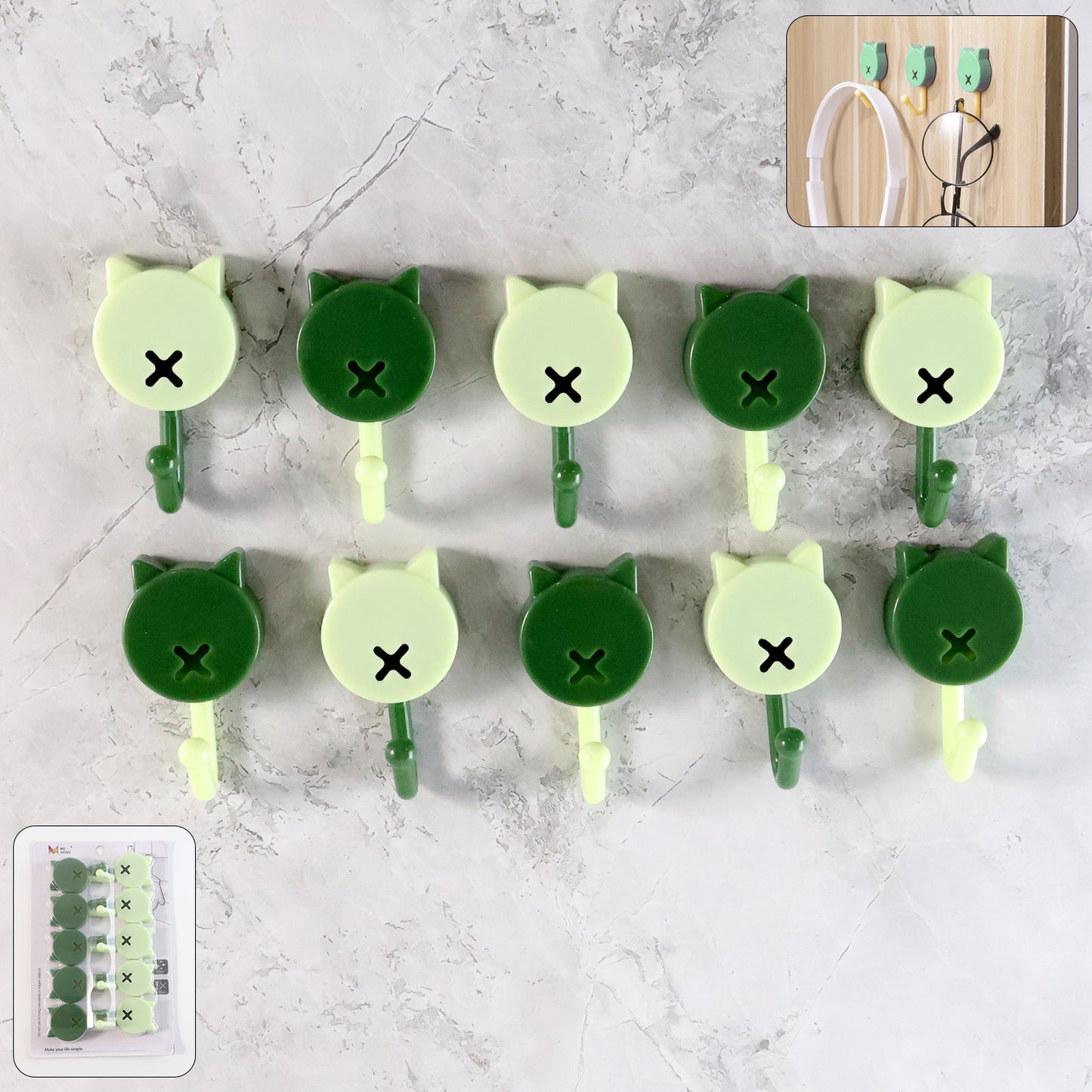 10 Pcs Round Adhesive Wall Hooks - Mini Stick-On Utility Hangers for Keys, Cables, Masks - Happy Price - Image 2