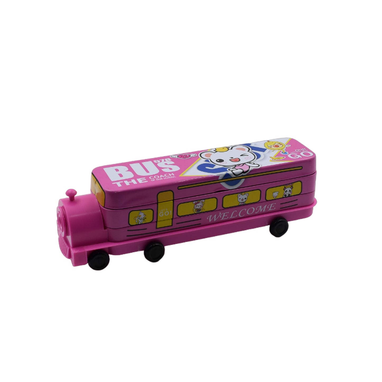 Double Decker Magic Bus Compass 2 Layer Metal Bus Compass Pencil Case With Movable Wheels Sharpener Bus Shape With Tiers Metal Pencil Box For Kids Birthday Party - Happy Price - Image 4