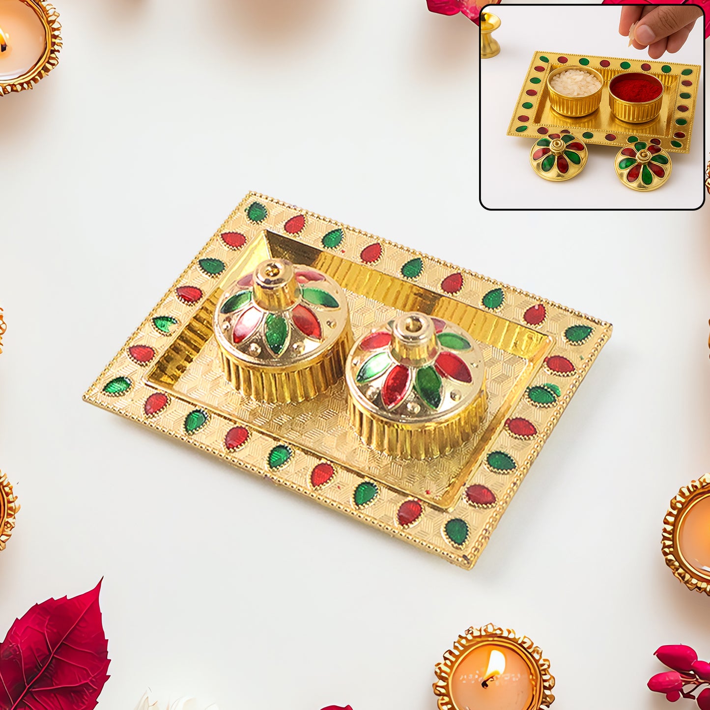 Rakasha Bandhan Special Puja Thali Kumkum Thali Holder Pooja Return Gift Indian Housewarming Gifts Brotherbhaibhabhisisterfamily Rakhi For Rakshabandhan - Happy Price - Image 2