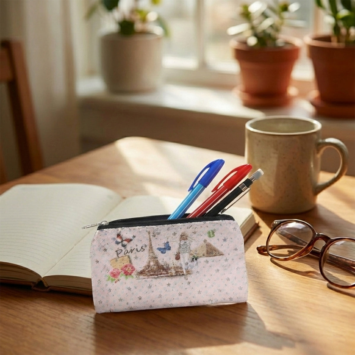 Small Paris Print Zipper Pouch with Key Ring - 1 Pc - Happy Price - Image 2